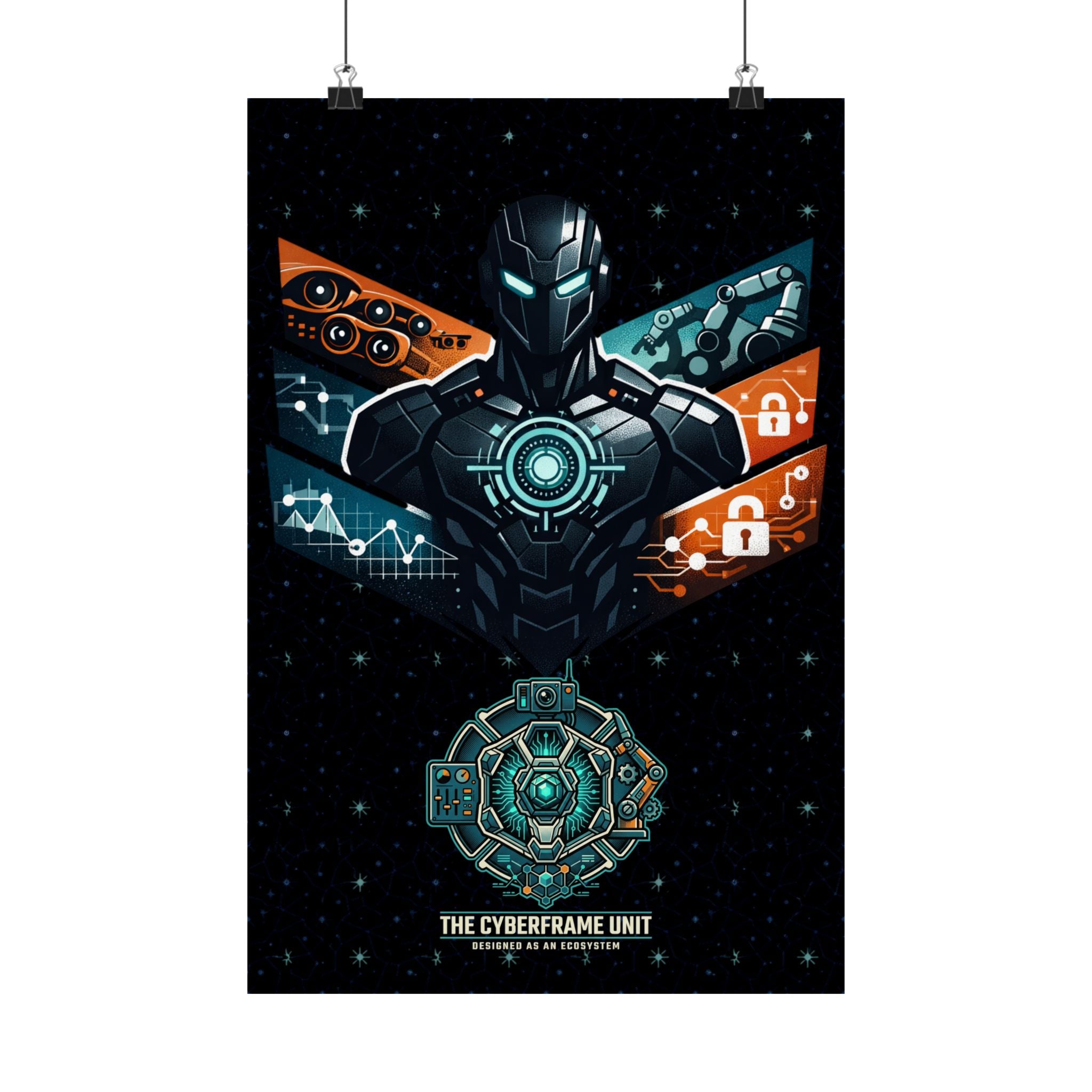 Power Runs Black Cyberframe Unit Sci‑Fi Poster — Matte Vertical by Power Runs Black