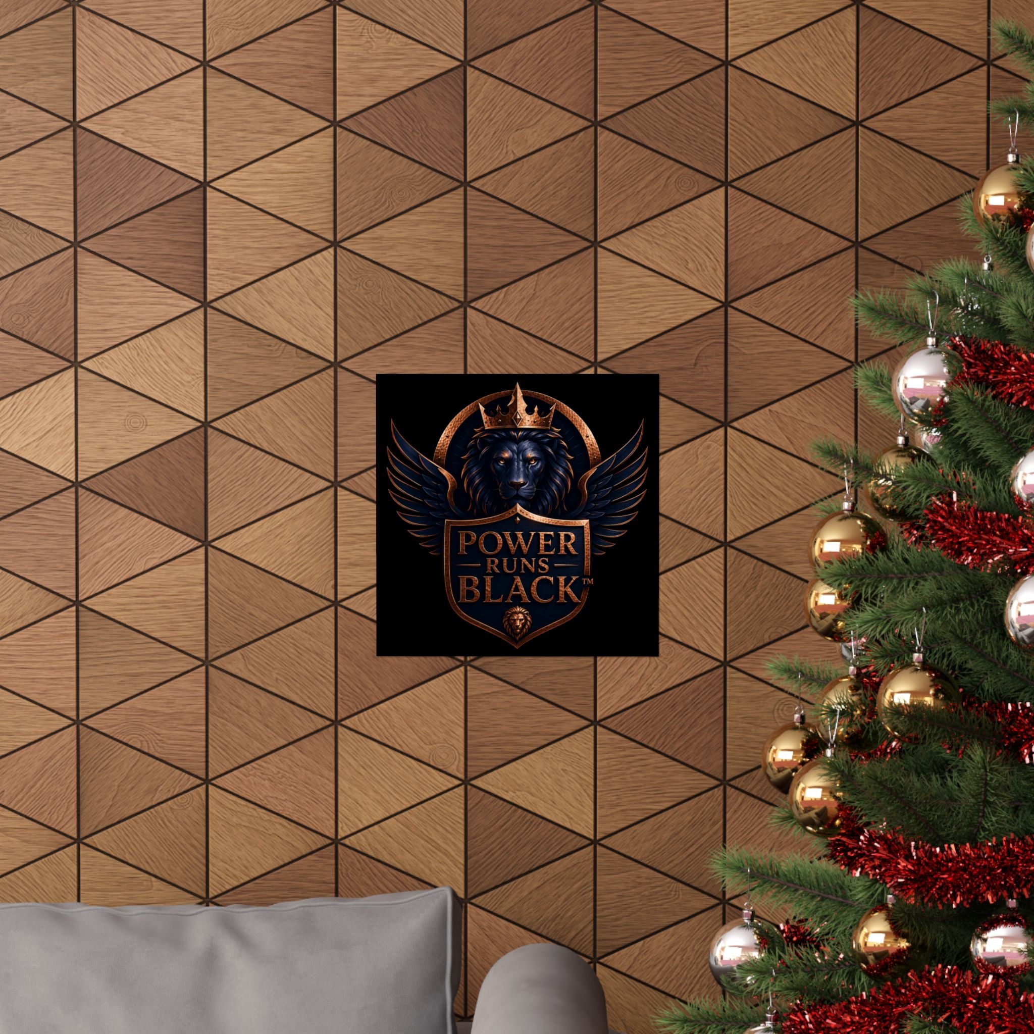 Power Runs Black Matte Poster — Regal Lion Crest Wall Art by Power Runs Black