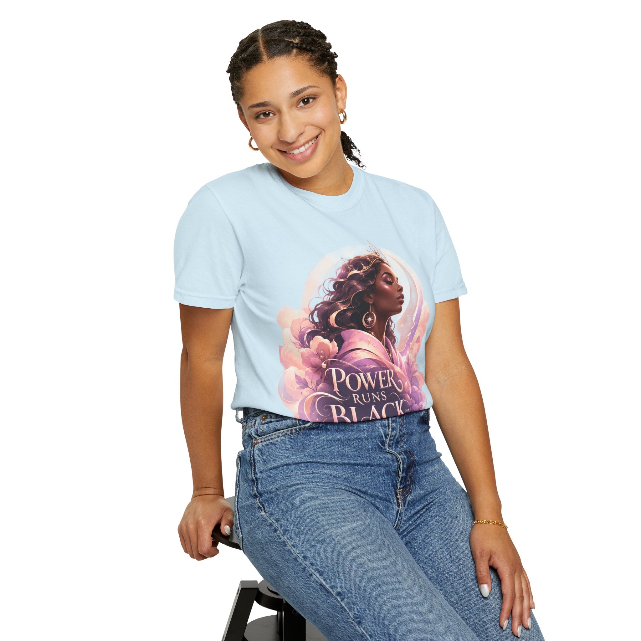 Power Runs Black graphic tee | Black woman portrait, Afro empowerment shirt by Power Runs Black