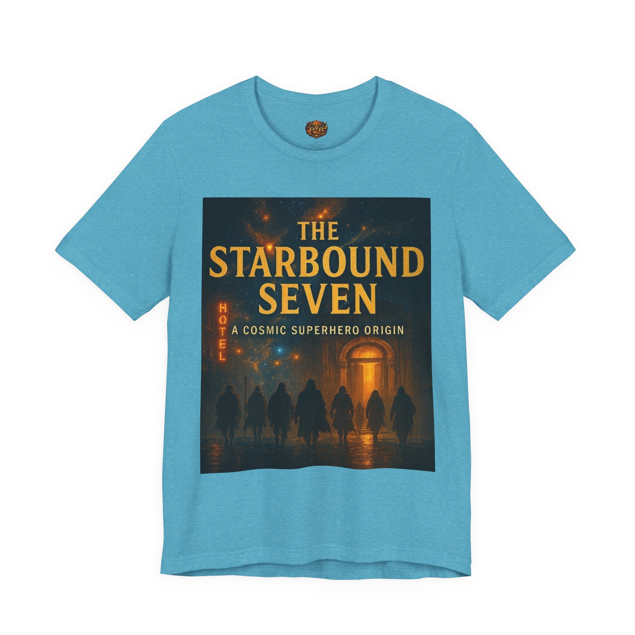 Power Runs Black PRB The Starbound Seven Tee – Retro Cosmic Superhero Poster Shirt by Power Runs Black