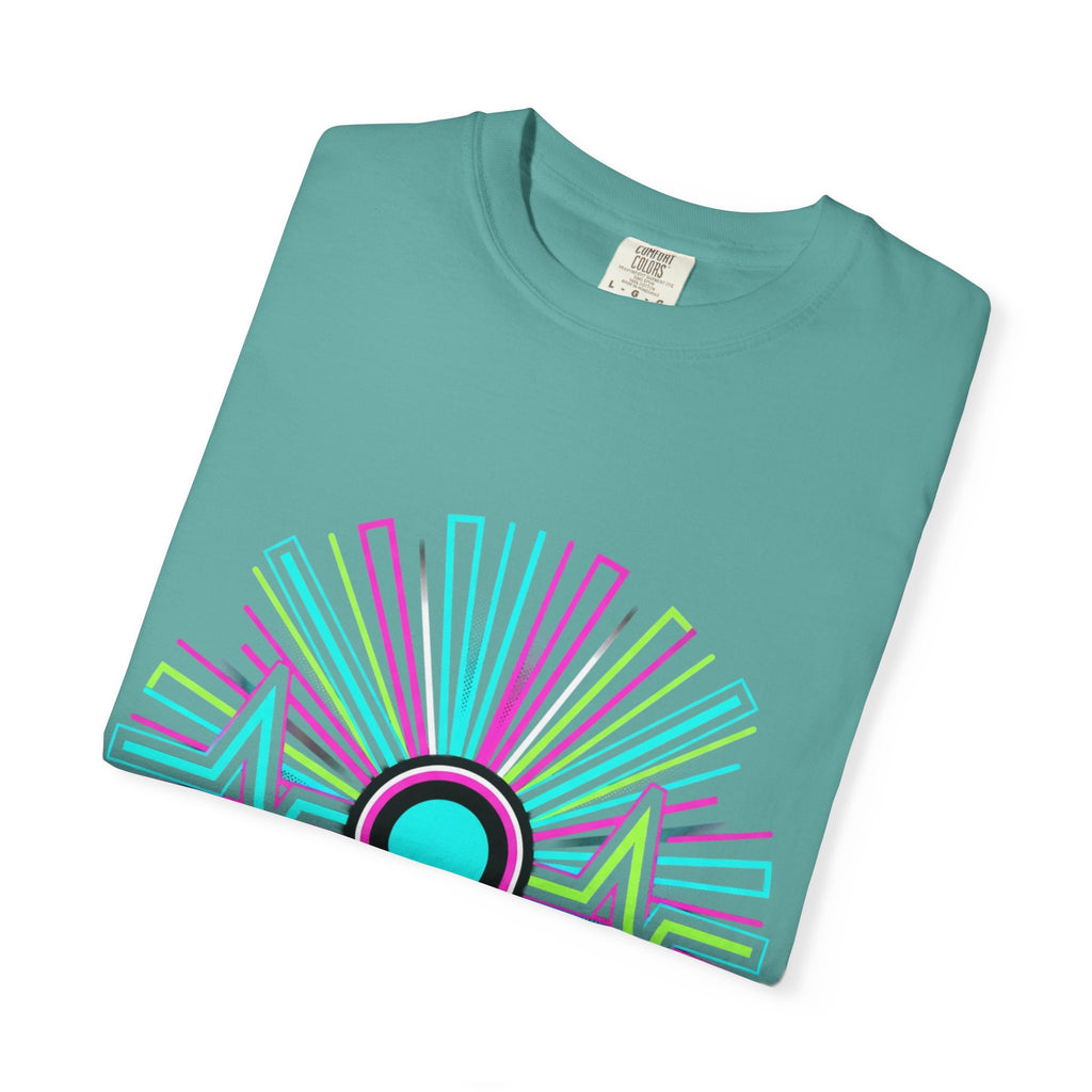 Power Runs Black PRB Electric "Move With Pulse" Graphic T-Shirt — Neon Sunburst Design by Power Runs Black