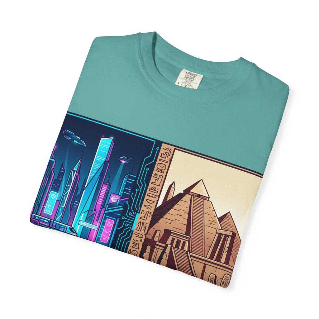 Power Runs Black PRB Blue Technopolis/ Red Dominion Two Worlds One System T-Shirt by Power Runs Black