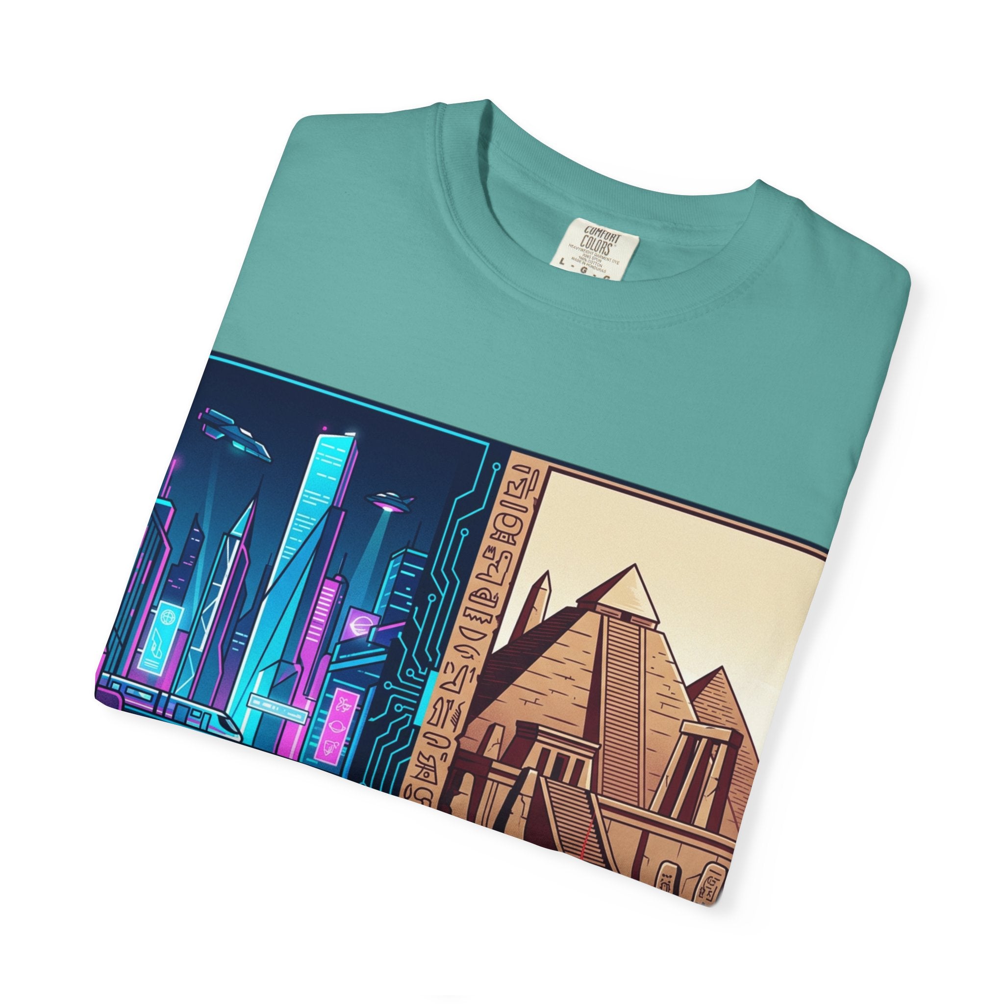 Power Runs Black PRB Blue Technopolis/ Red Dominion Two Worlds One System T-Shirt by Power Runs Black