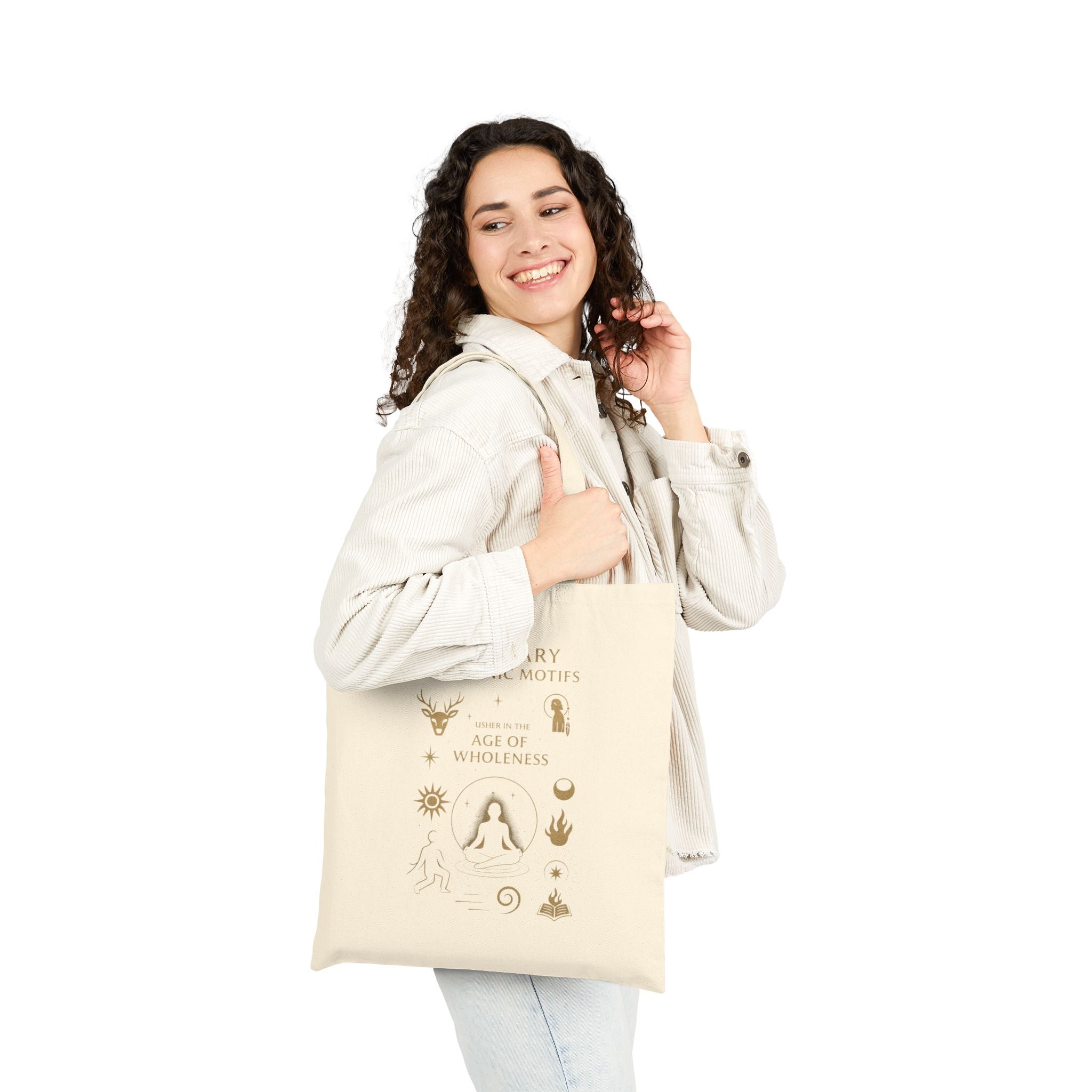 Visionary Shamanic Motifs Canvas Tote Bag — Spiritual Symbols Market Tote by Power Runs Black