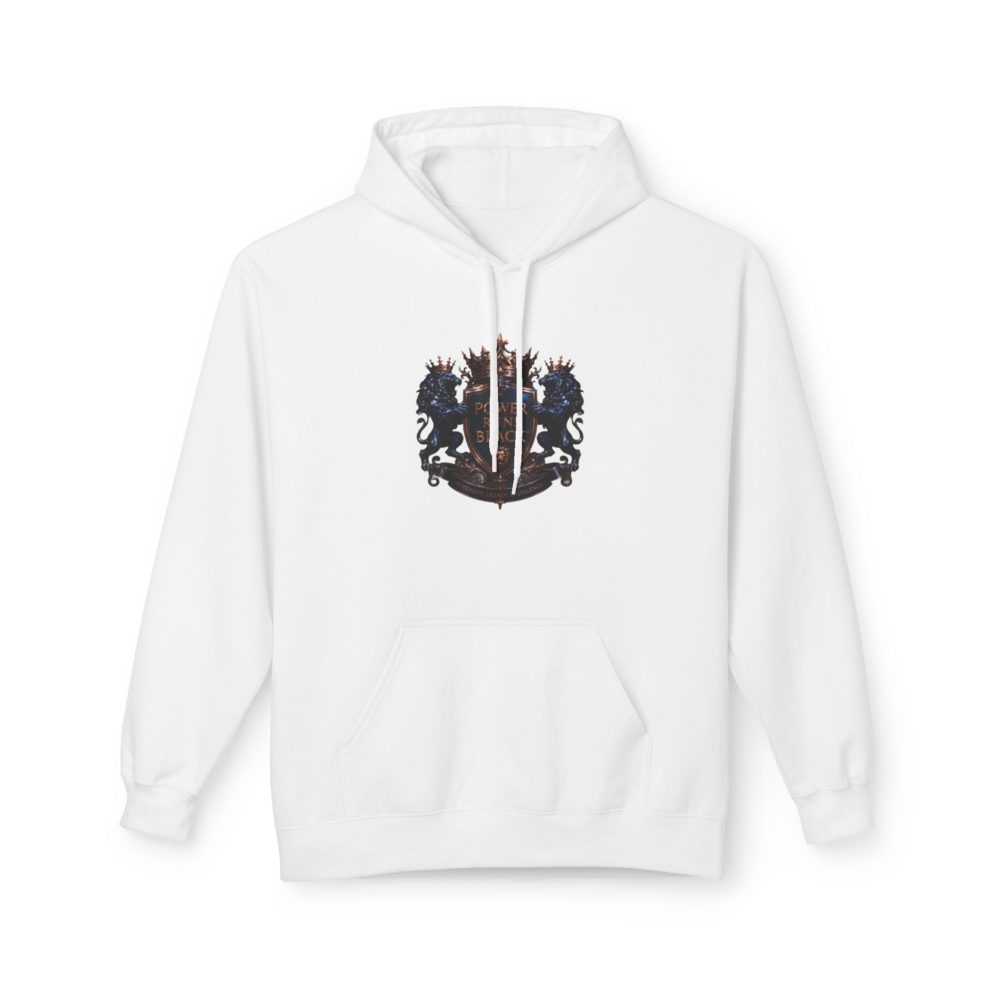 Power Runs Black crest hoodie | medieval shield with lions and wings by Power Runs Black