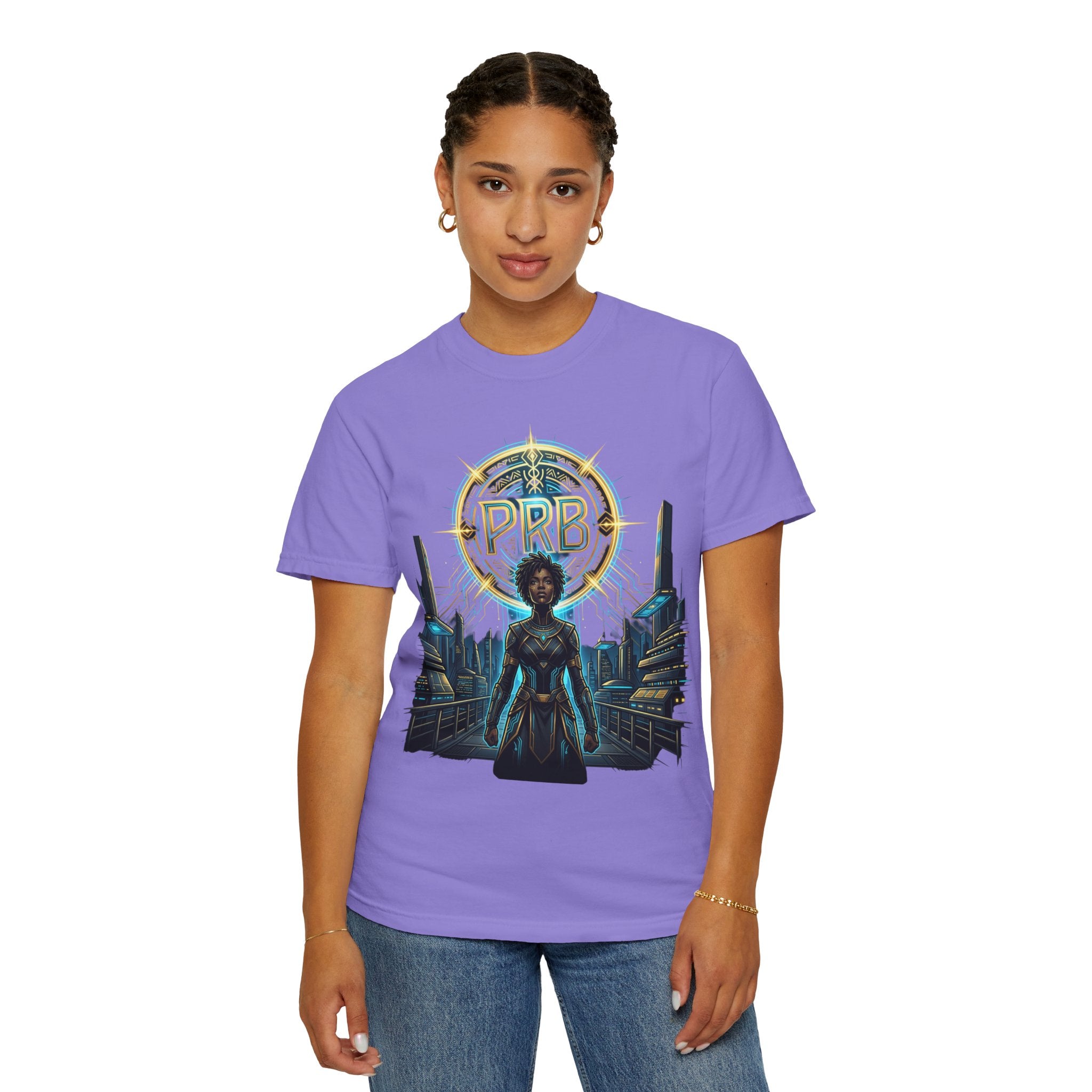 Futuristic Warrior Afrofuturist Graphic T-Shirt | Sci-Fi Streetwear Tee by Printify