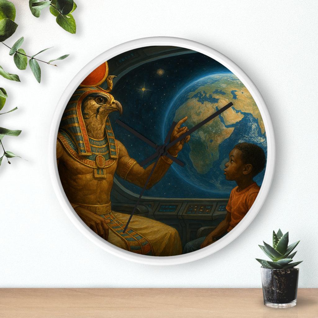 PRB Egyptian God Horus Wall Clock — Child & World Fantasy Space Art by Power Runs Black
