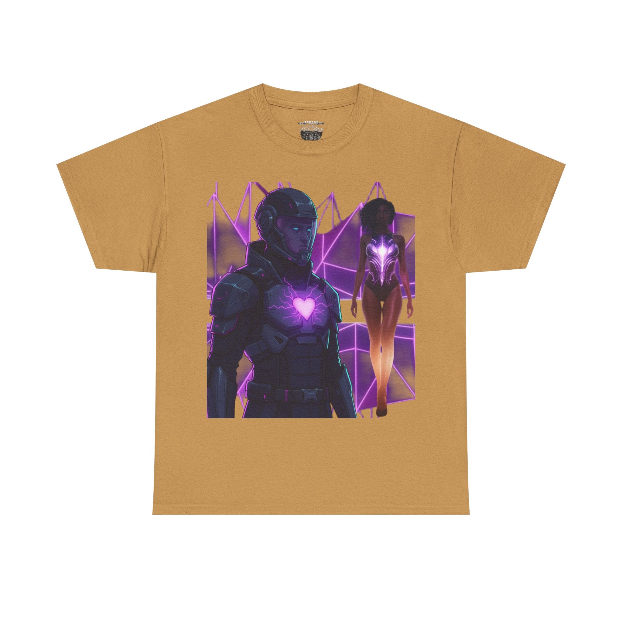 Power Run Black PRB Pretty Rich Bitch The Collection Purple Heart Cyberpunk Knight T-Shirt | Futuristic Armor Sci‑Fi Tee by Printify