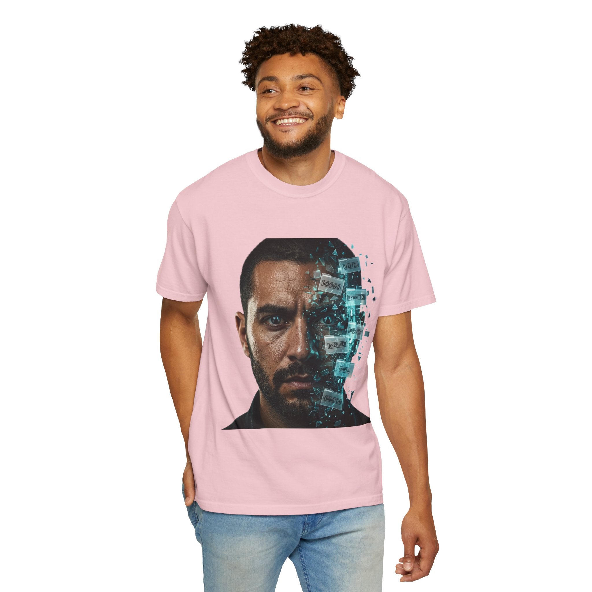 Syndication Loop Cyberpunk Portrait Tee — Tech-Noir Graphic T-Shirt | Power Runs Black by Printify