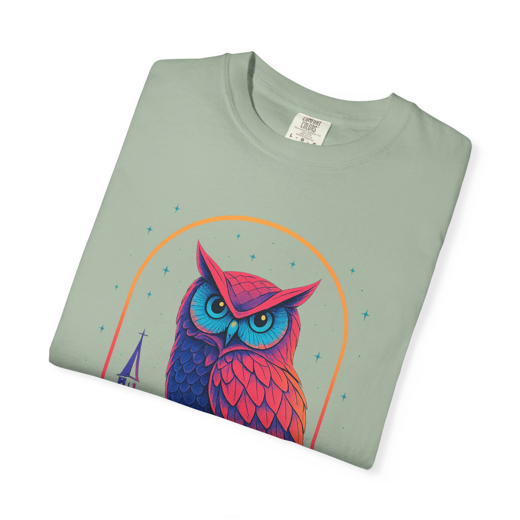 Power Runs Black PRB Neon Owl Illustration T-Shirt | Night Church Graphic Tee by Power Runs Black