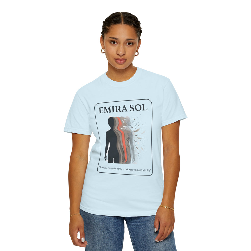 Power Runs Black PRB Emira Sol Graphic T-Shirt — Silhouette Art "Release Shadows" Tee by Printify