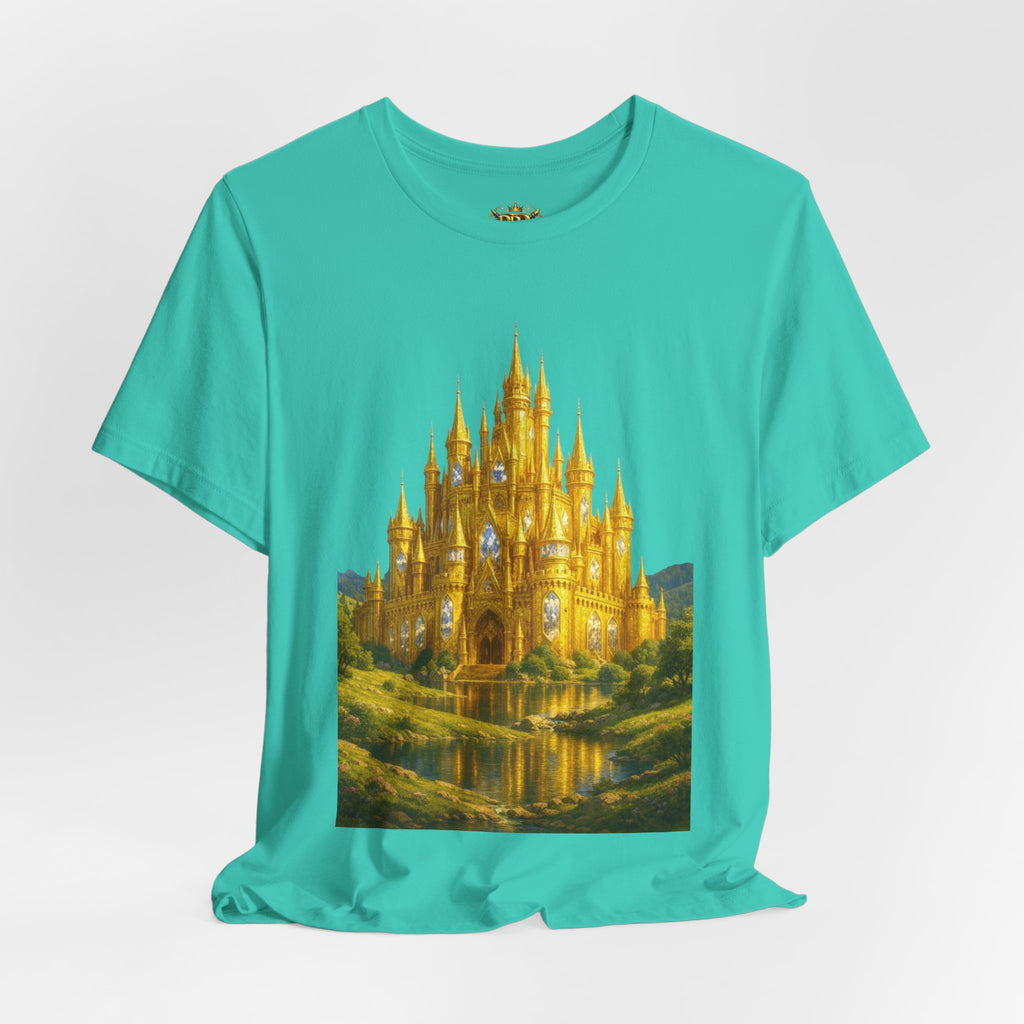 PRB Golden Fantasy Castle Tee | Magical Kingdom Illustration, Fairytale Scene by Printify