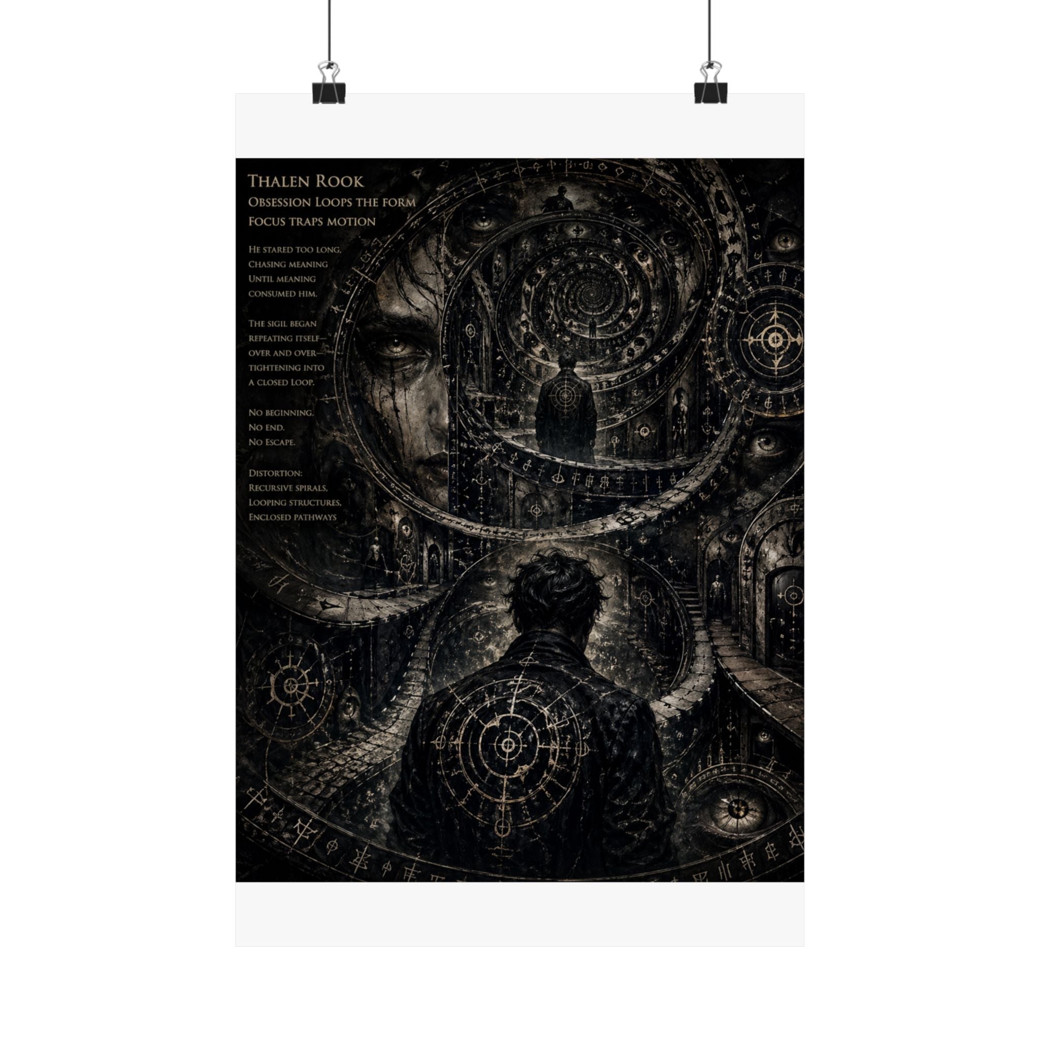 Power Runs Black Dark Surreal Poster — Spiral Dreamscape Matte Vertical Art Print by Power Runs Black