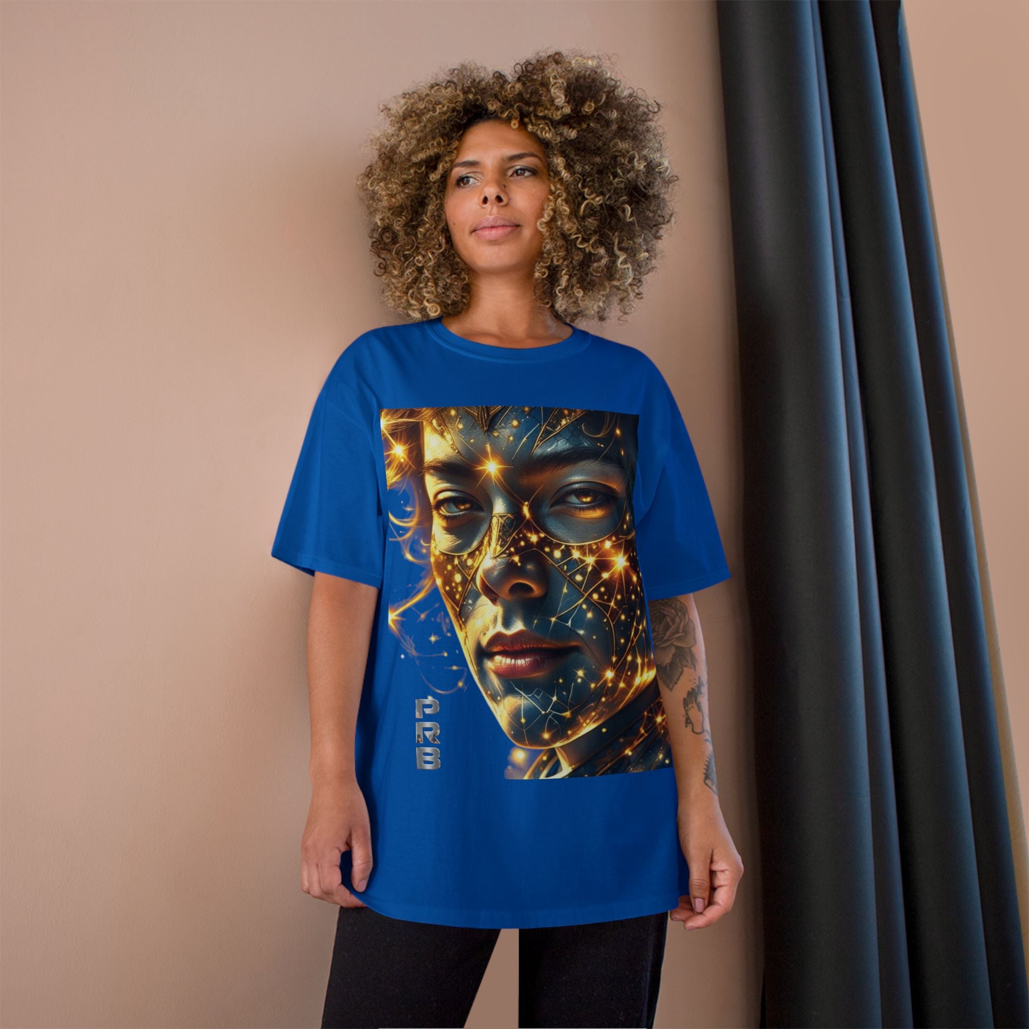 PRB Champion T-Shirt — Cosmic Face Art Tee (Radiant Star Portrait) by Power Runs Black