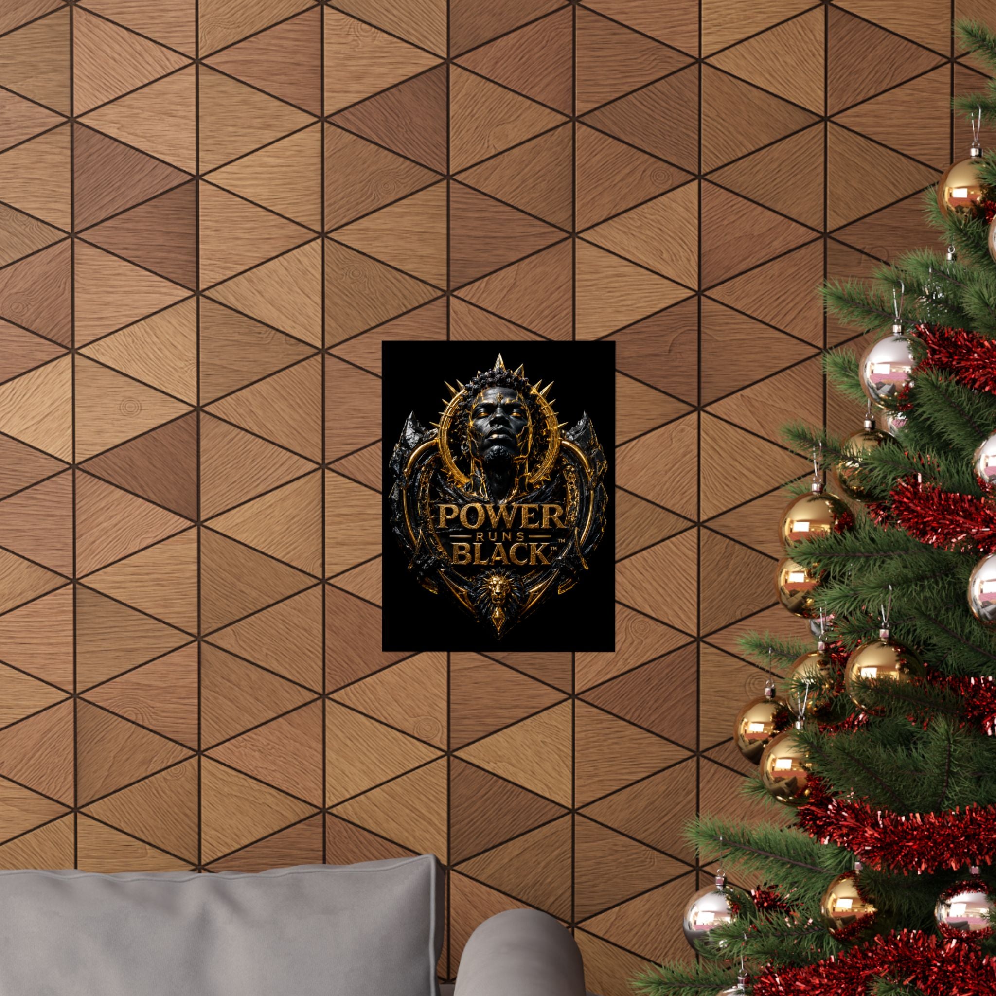 Power Runs Black Matte Poster — Gold & Black Regal Wall Art by Power Runs Black