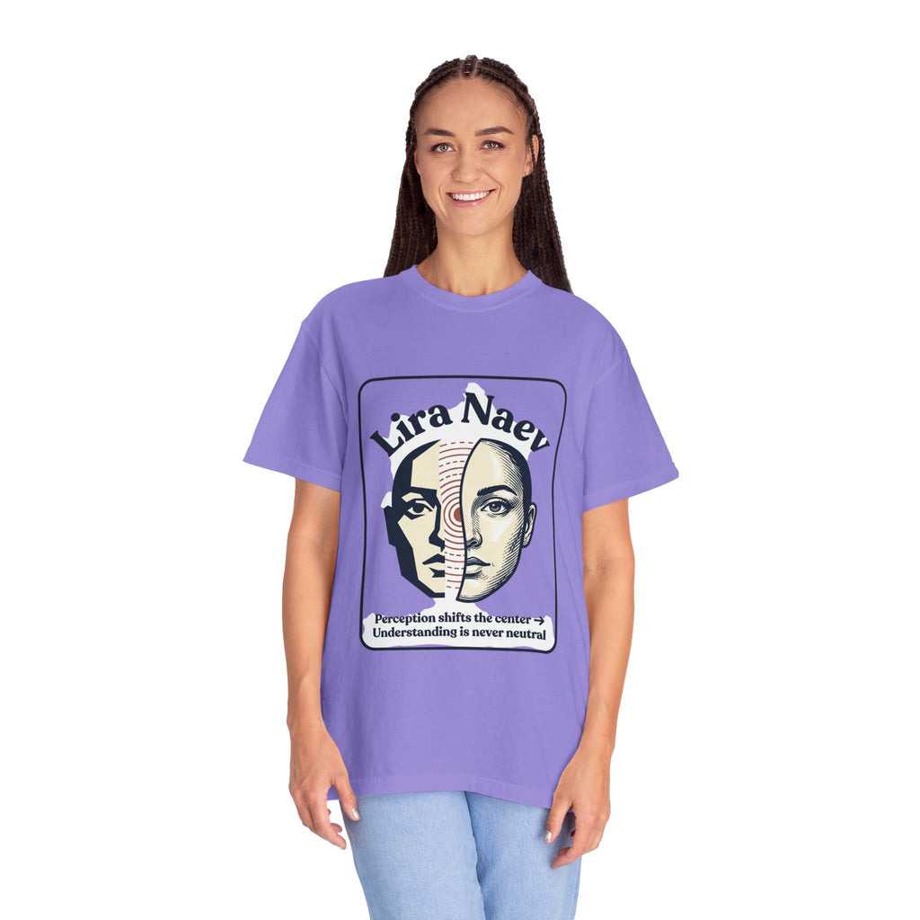Power Runs Black PRB Lira Naev Split-Face Graphic T-Shirt — “Perception shifts the center” Statement Tee by Power Runs Black