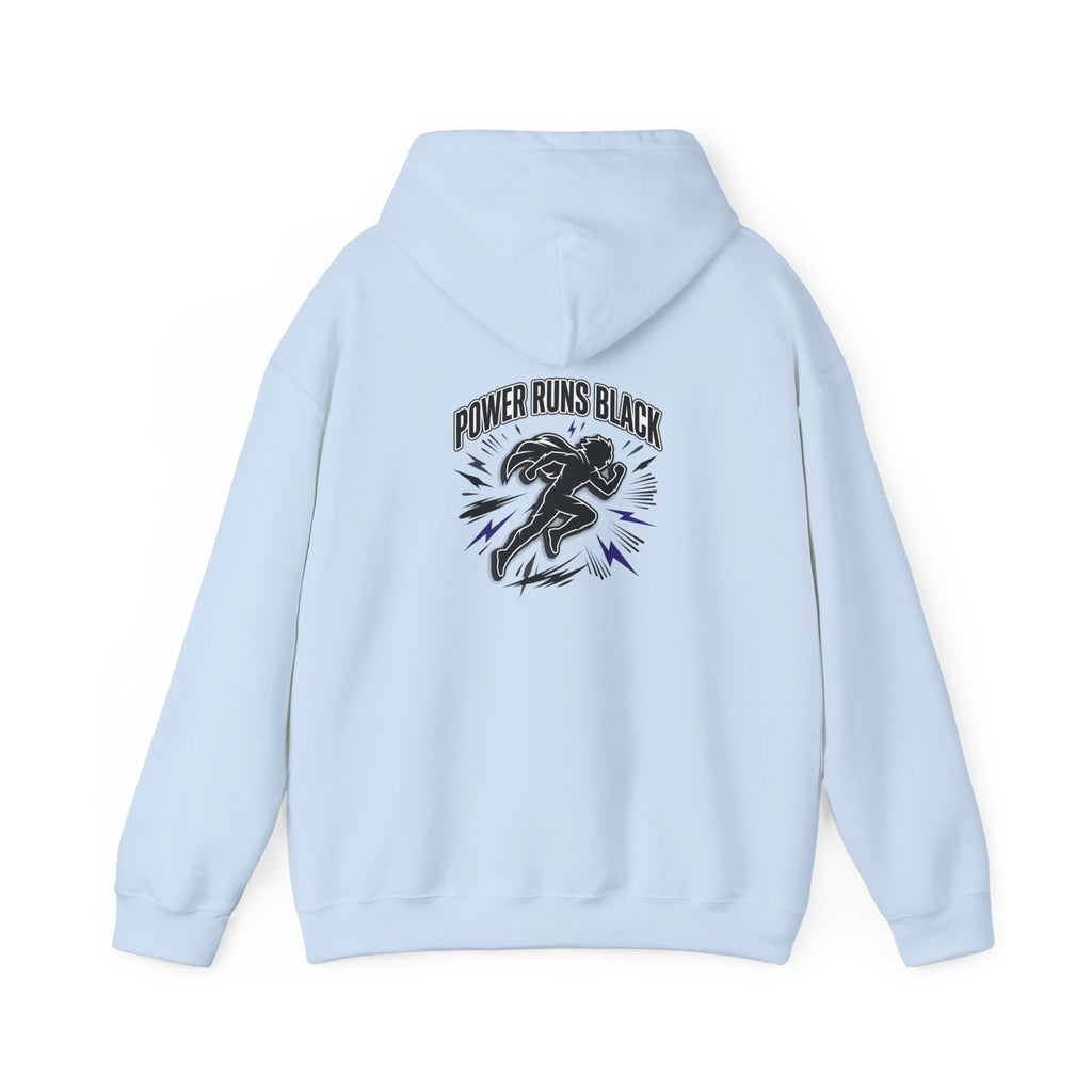 Power Runs Black Hoodie — Bold Graphic Athletic Streetwear by Printify