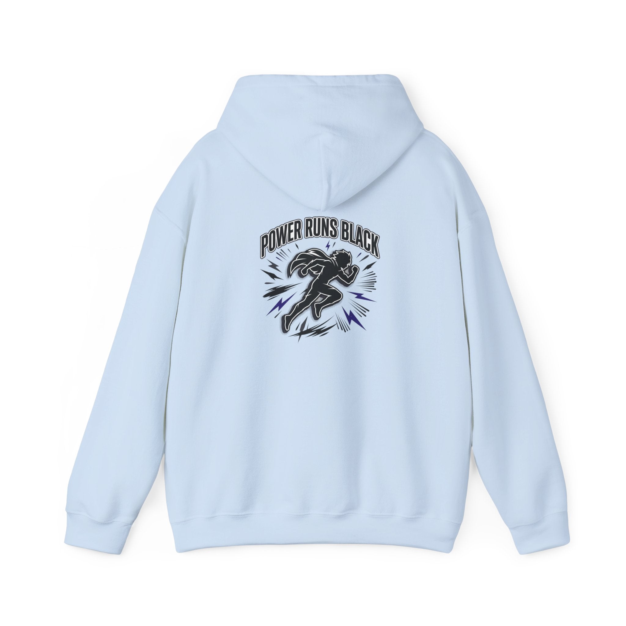 Power Runs Black Hoodie — Bold Graphic Athletic Streetwear by Printify