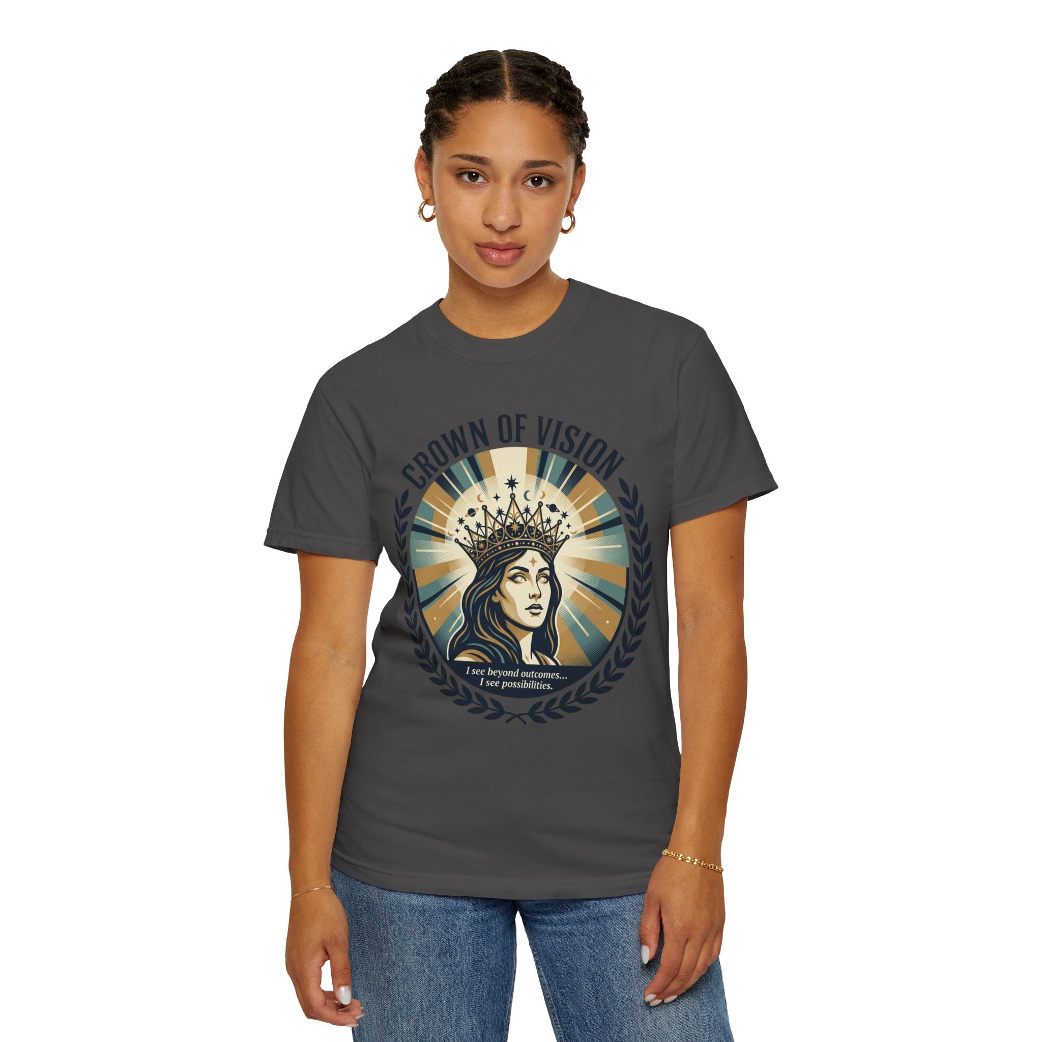 Power Runs Black Crown of Vision T-Shirt — Vintage Inspirational Graphic Tee by Printify