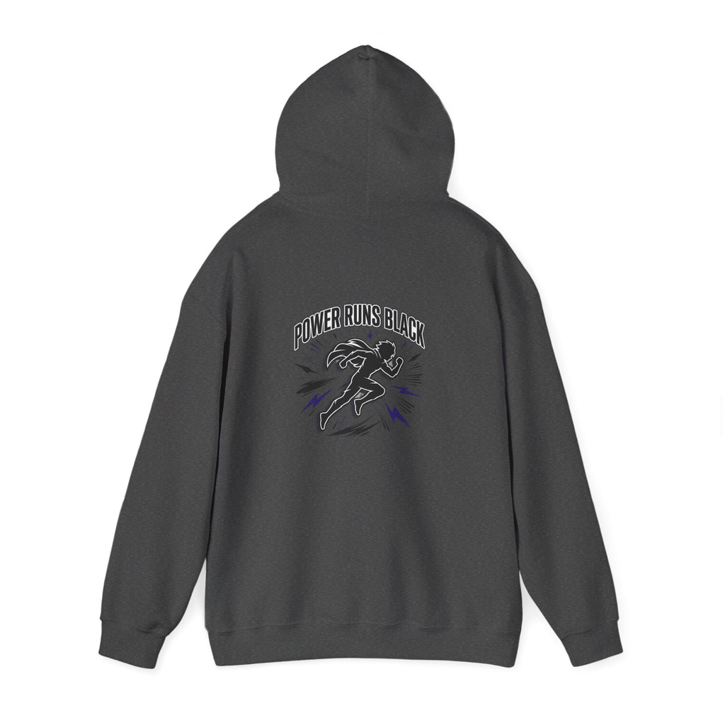 Power Runs Black Hoodie — Bold Graphic Athletic Streetwear by Printify
