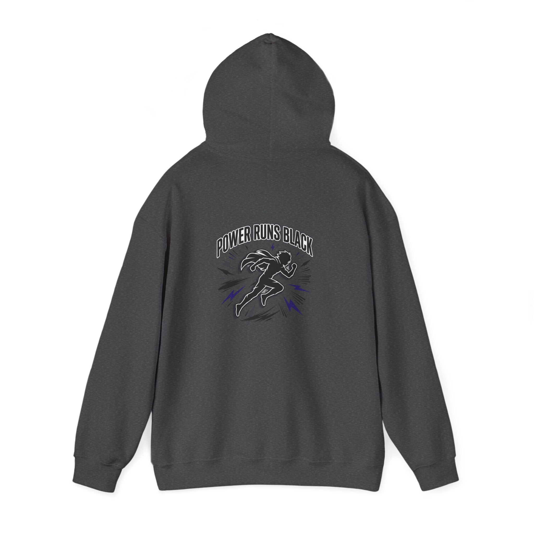 Power Runs Black Hoodie — Bold Graphic Athletic Streetwear by Printify