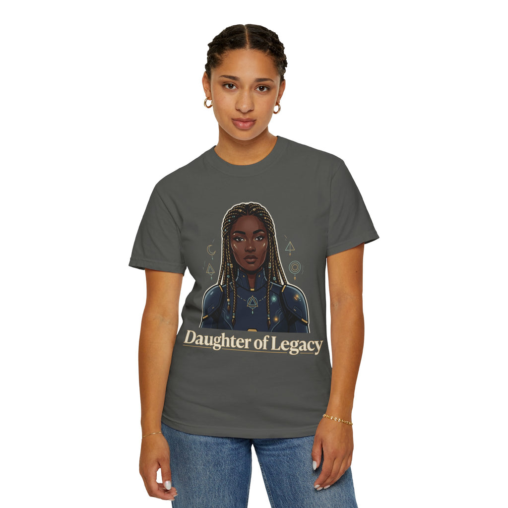 Power Runs Black Daughter of Legacy Graphic T-Shirt | Black Girl Magic Portrait Tee by Printify