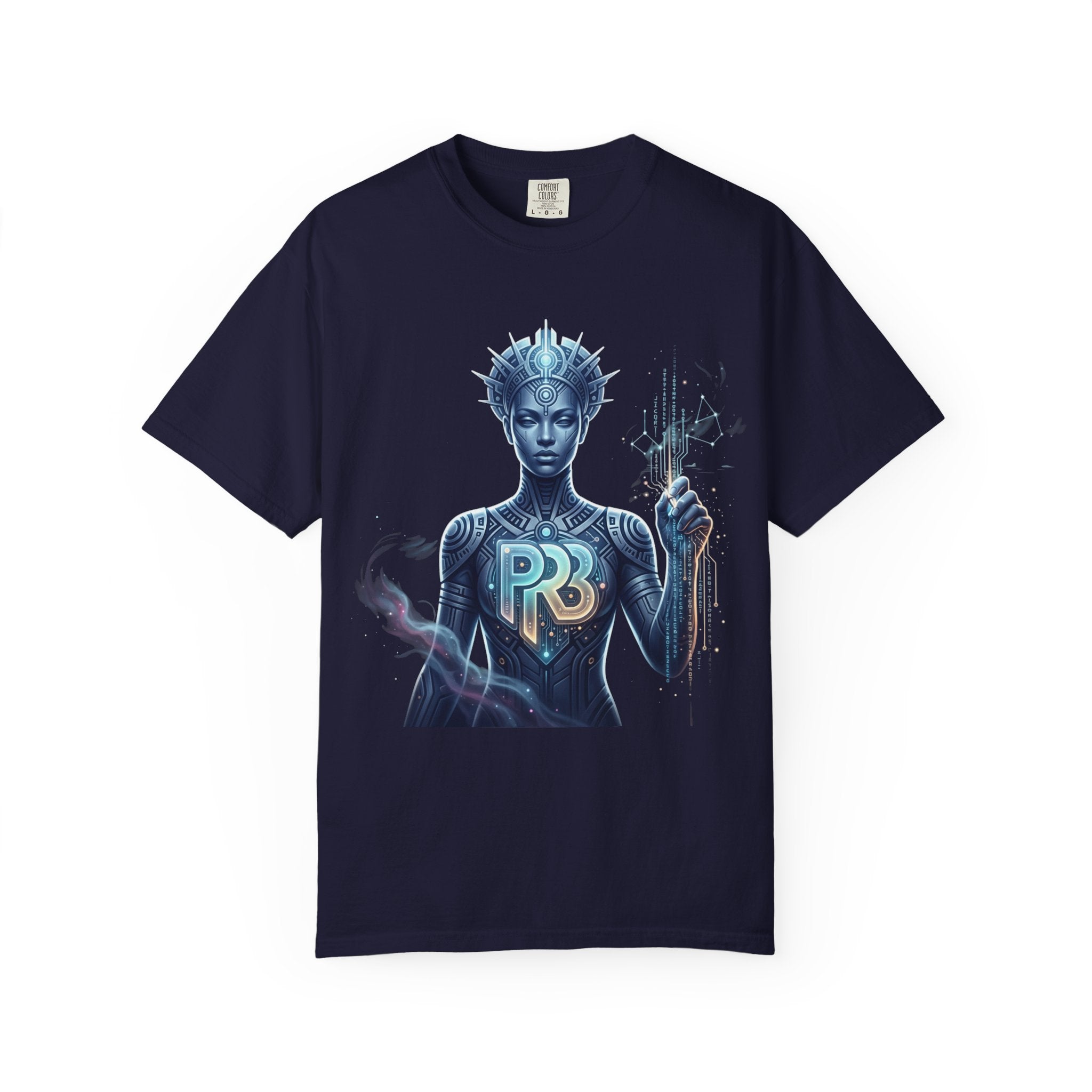 Printify PRB Divine Code Architect 4K Futuristic Blue Android with PR Chest Logo T-Shirt - T-Shirt