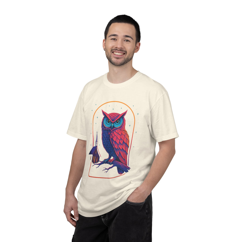 PRB Neon Owl Illustration T-Shirt | Night Church Graphic Tee by Power Runs Black