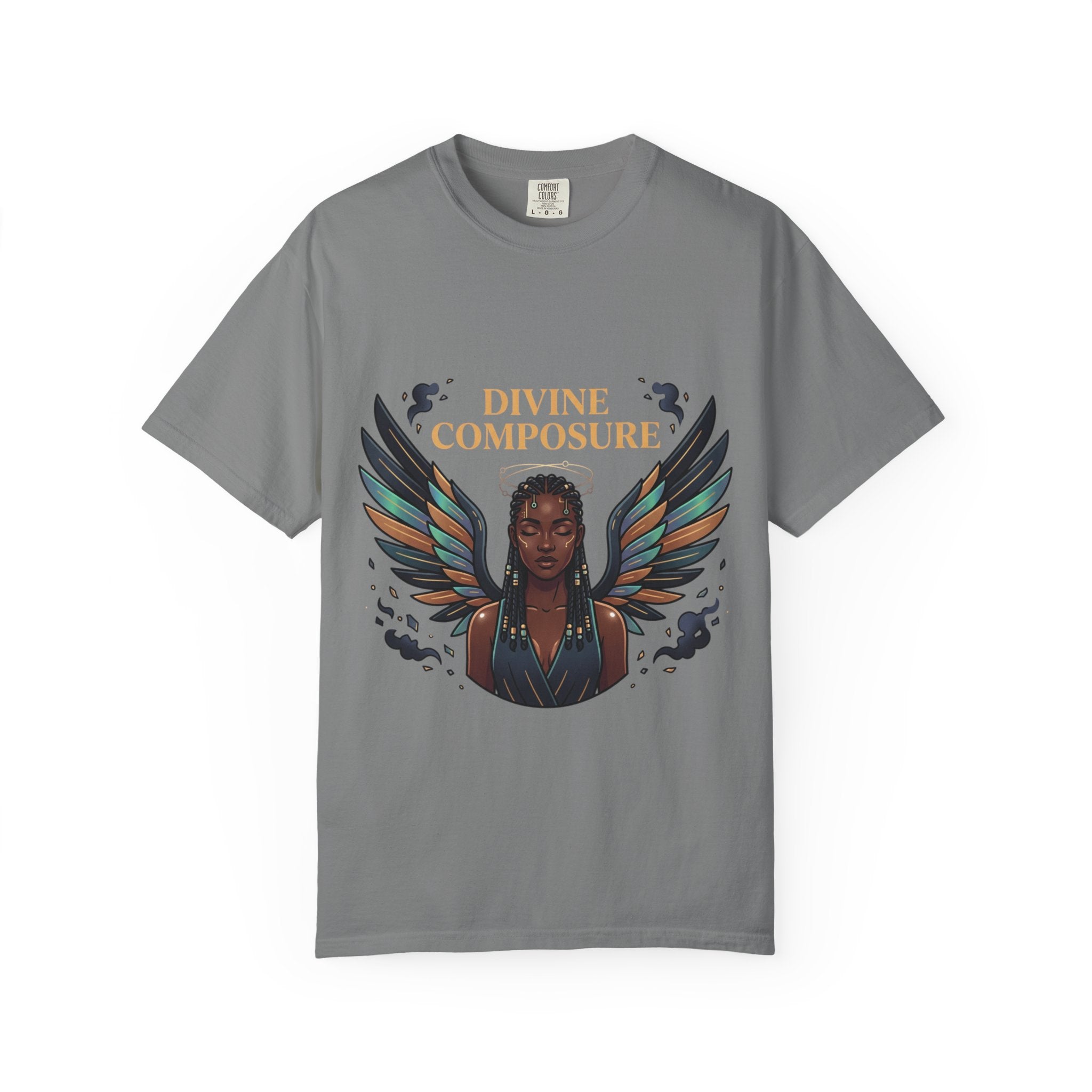 Power Runs Black Divine Composure T-Shirt — Angel Wing Graphic Tee by Printify