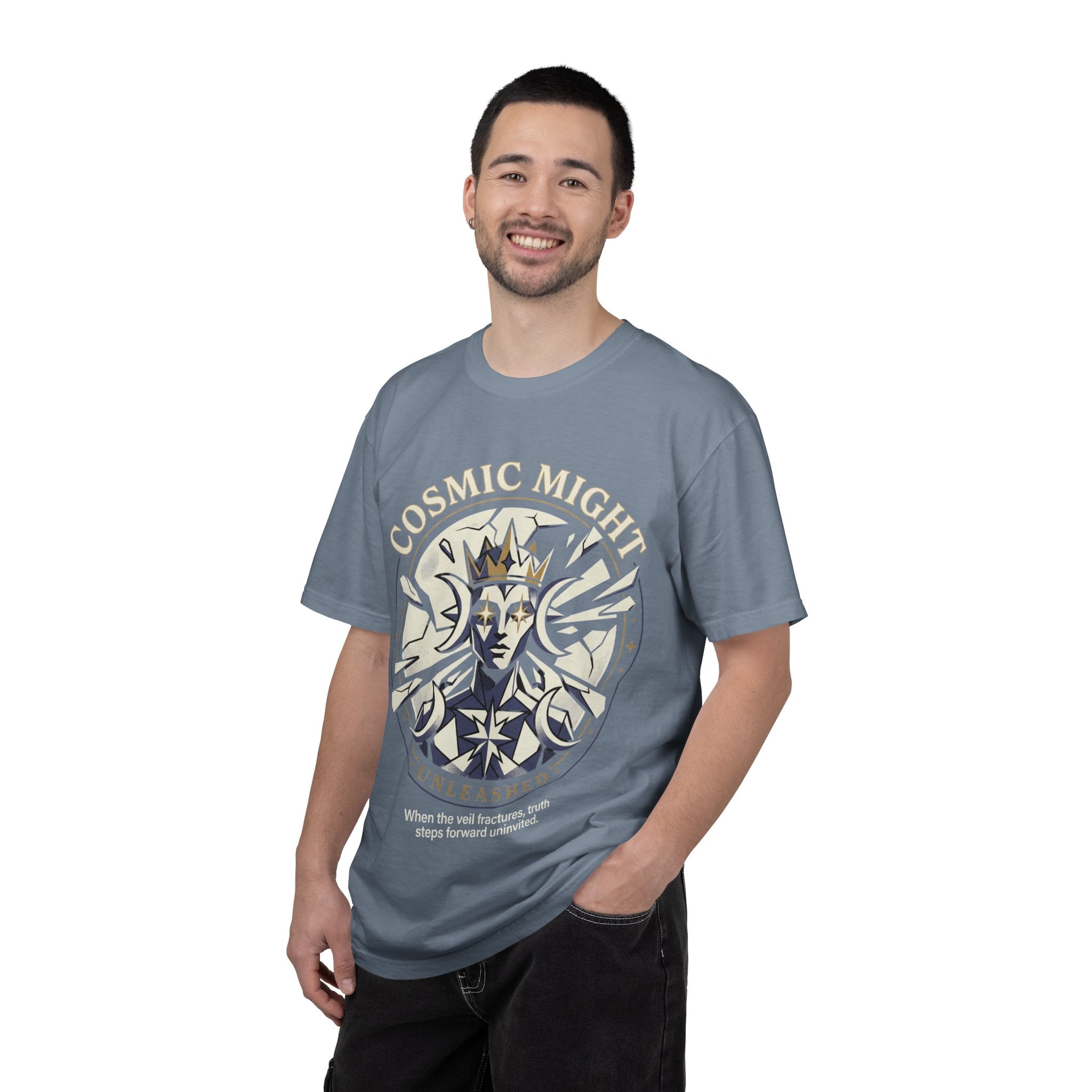 PRB Starforged Flex Cosmic Might Unleashed Graphic T-Shirt — 'Cosmic Might Unleashed' Vintage Astro King Tee by Power Runs Black