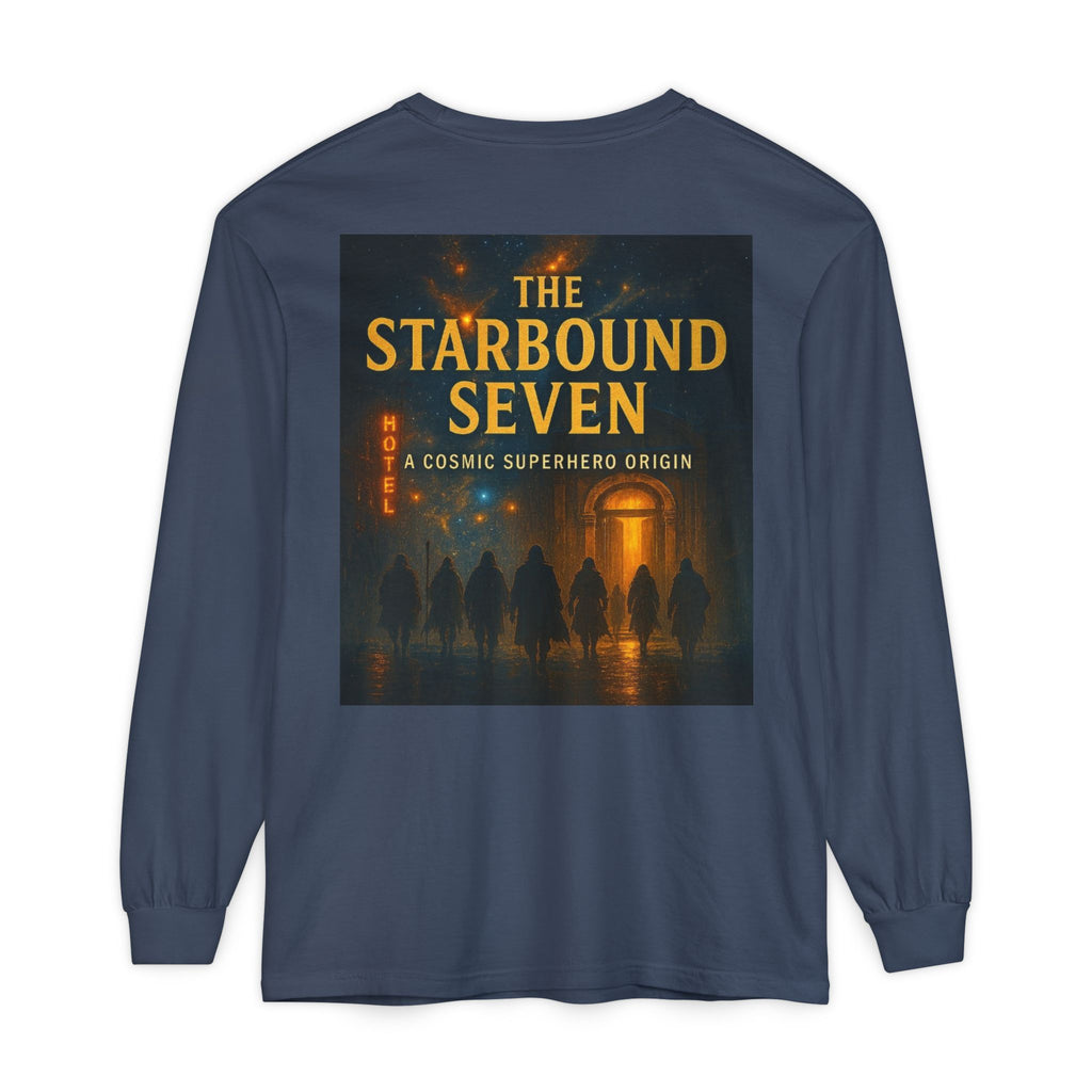 PRB The Starbound Seven graphic long sleeve shirt | cosmic superhero poster by Power Runs Black