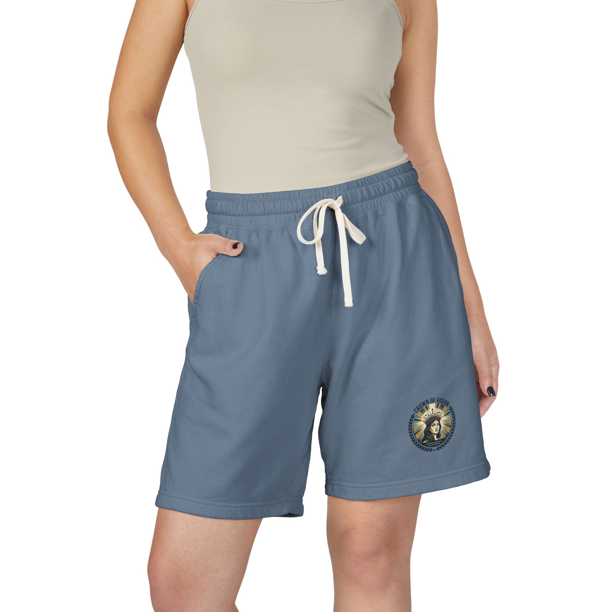 Power Runs Black Astra Star Graphic Sweat Shorts — Lightweight Fleece Lounge Shorts by Power Runs Black
