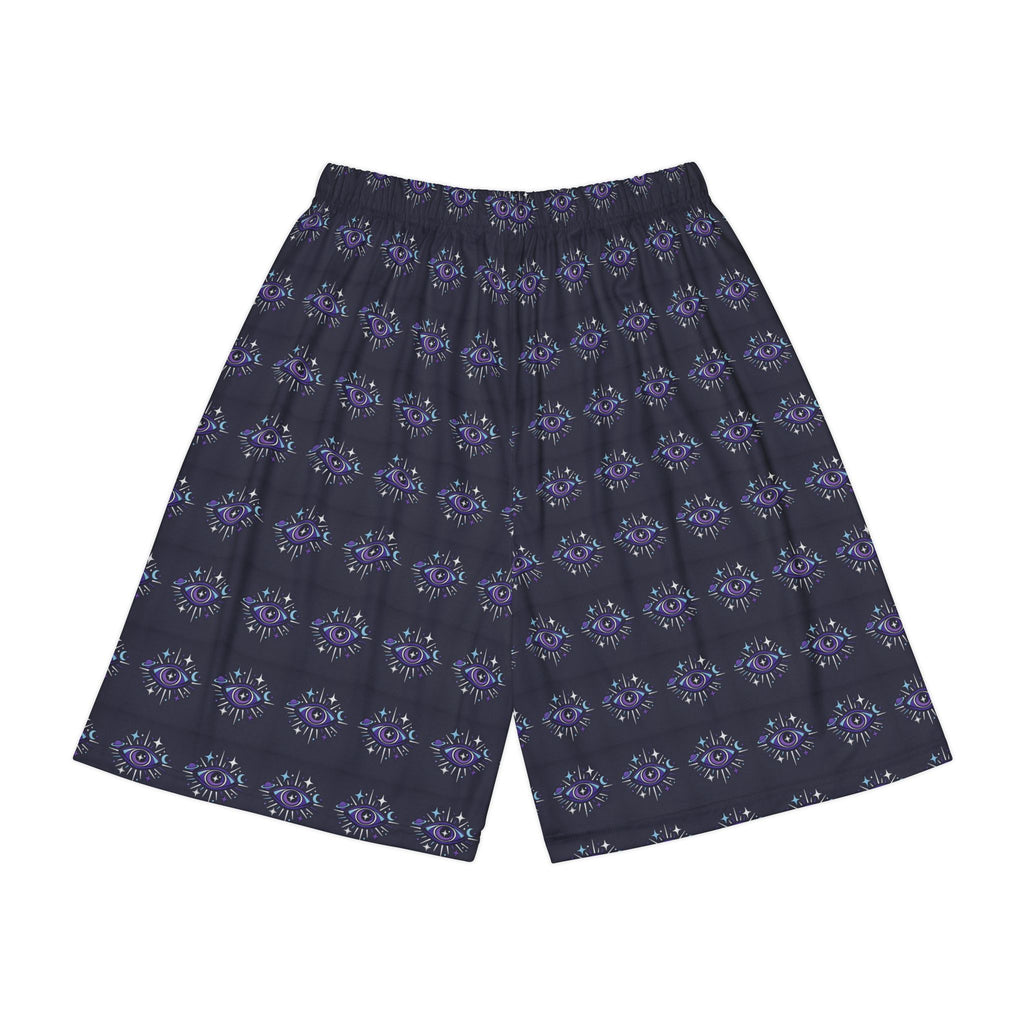 PRB Galaxy Cat Patterned Men’s Sports Shorts — Cosmic Purple AOP Athletic Shorts by Power Runs Black