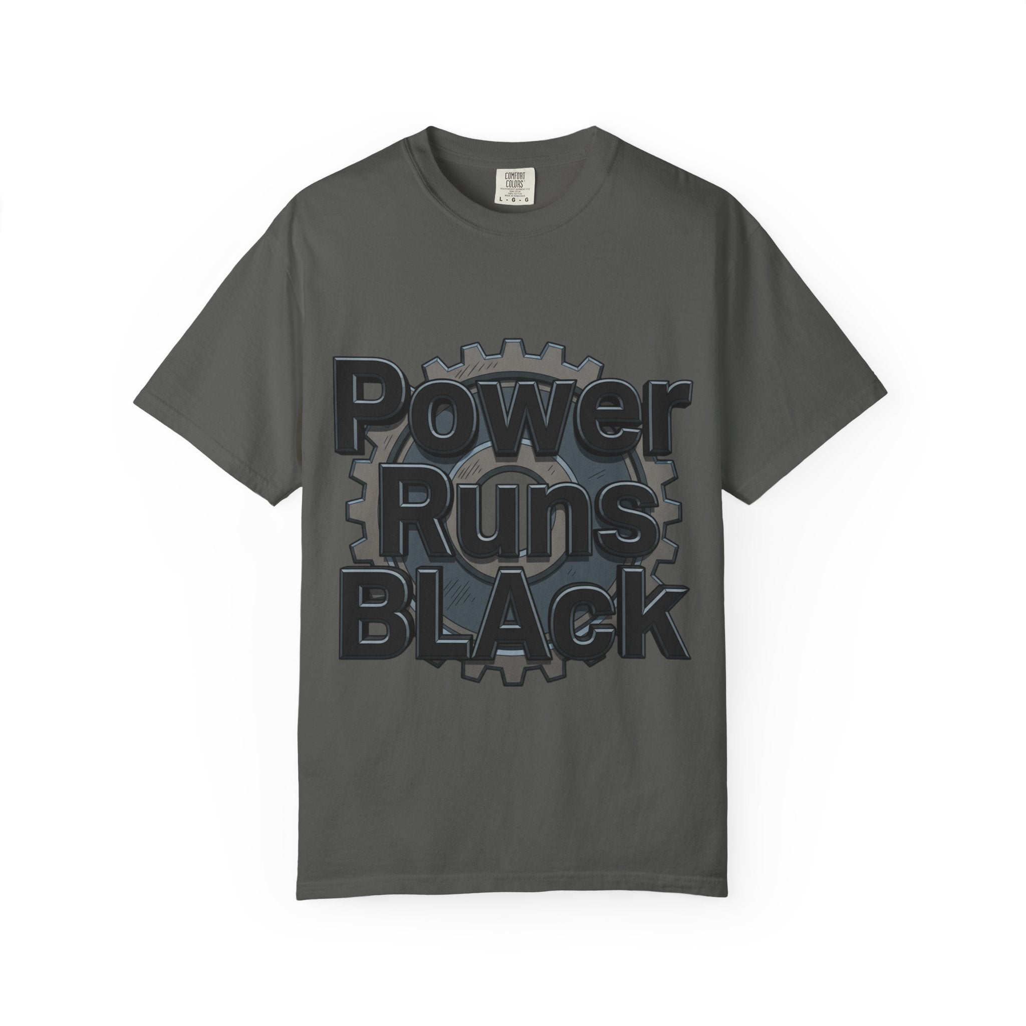 PRB Power Runs Black Gear Graphic Tee | Garment-Dyed Heavyweight Cotton by Power Runs Black