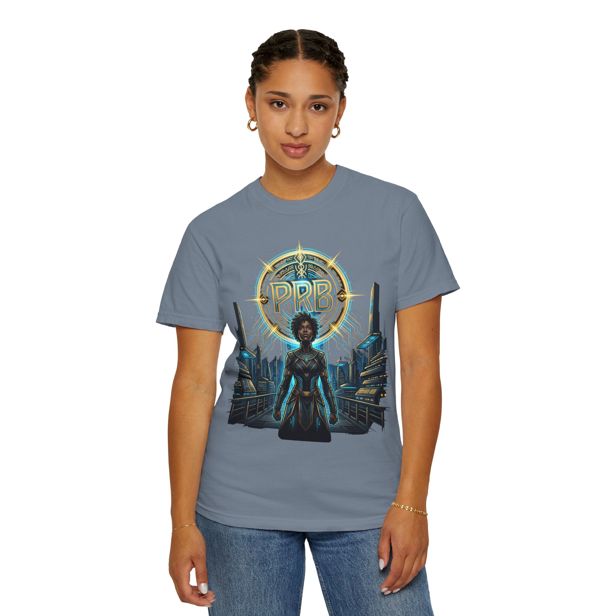 Futuristic Warrior Afrofuturist Graphic T-Shirt | Sci-Fi Streetwear Tee by Printify