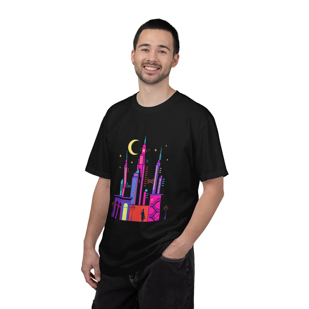 PRB Neon City Skyline T-shirt | Vibrant Urban Nightscape Tee by Power Runs Black