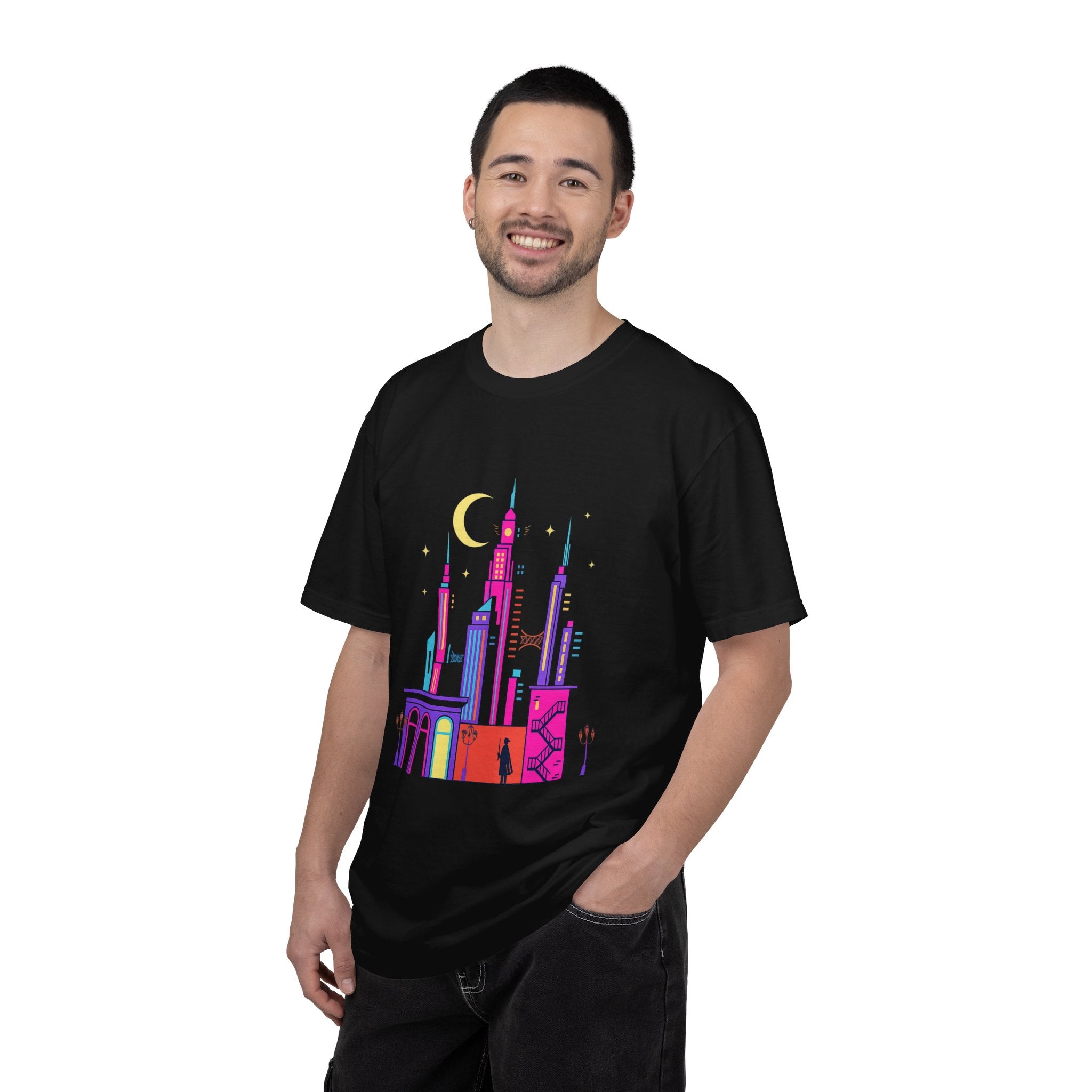 PRB Neon City Skyline T-shirt | Vibrant Urban Nightscape Tee by Power Runs Black