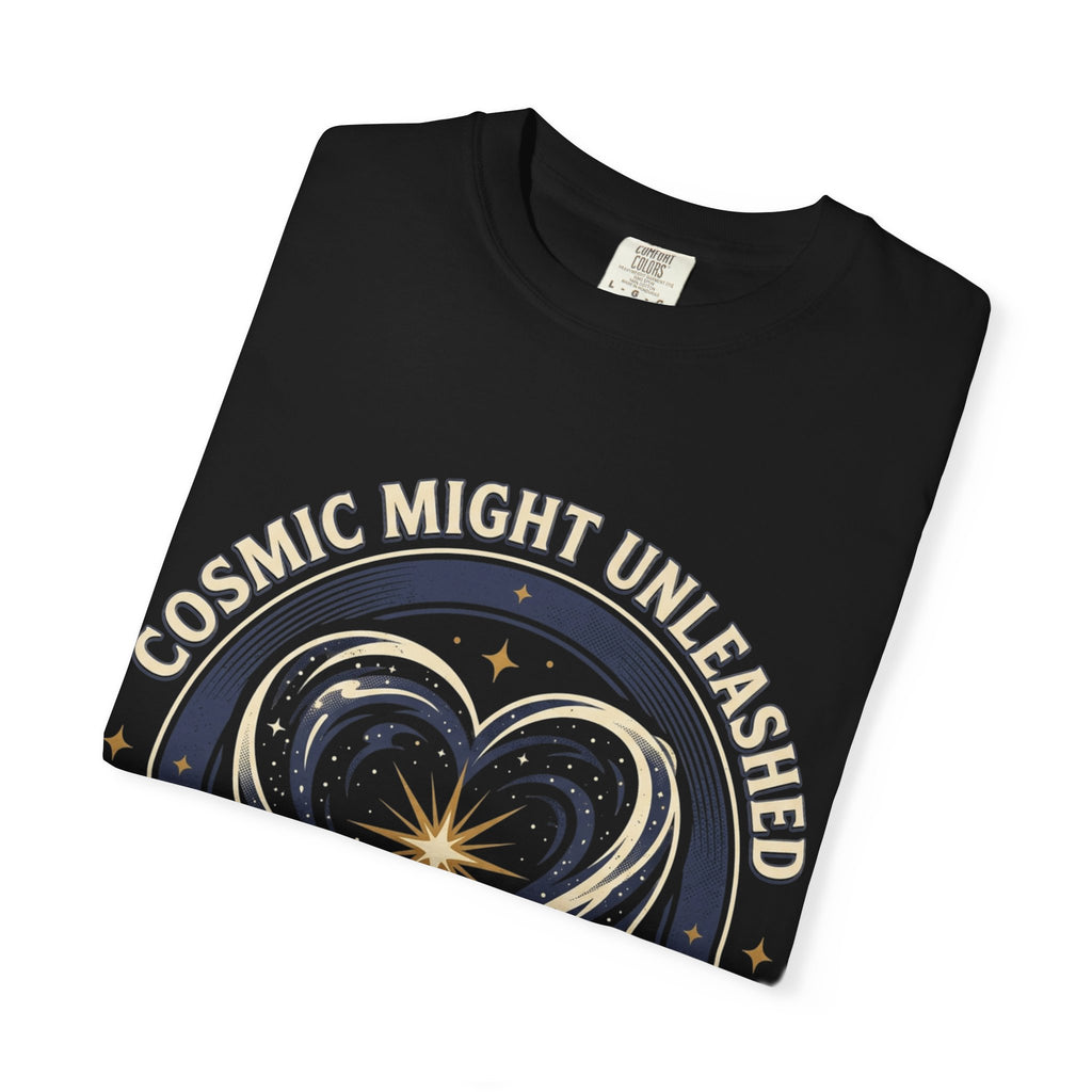 PRB Starforged Flex Cosmic Might Unleashed Heart Graphic T-Shirt — "Cosmic Might Unleashed" Astral Design by Power Runs Black