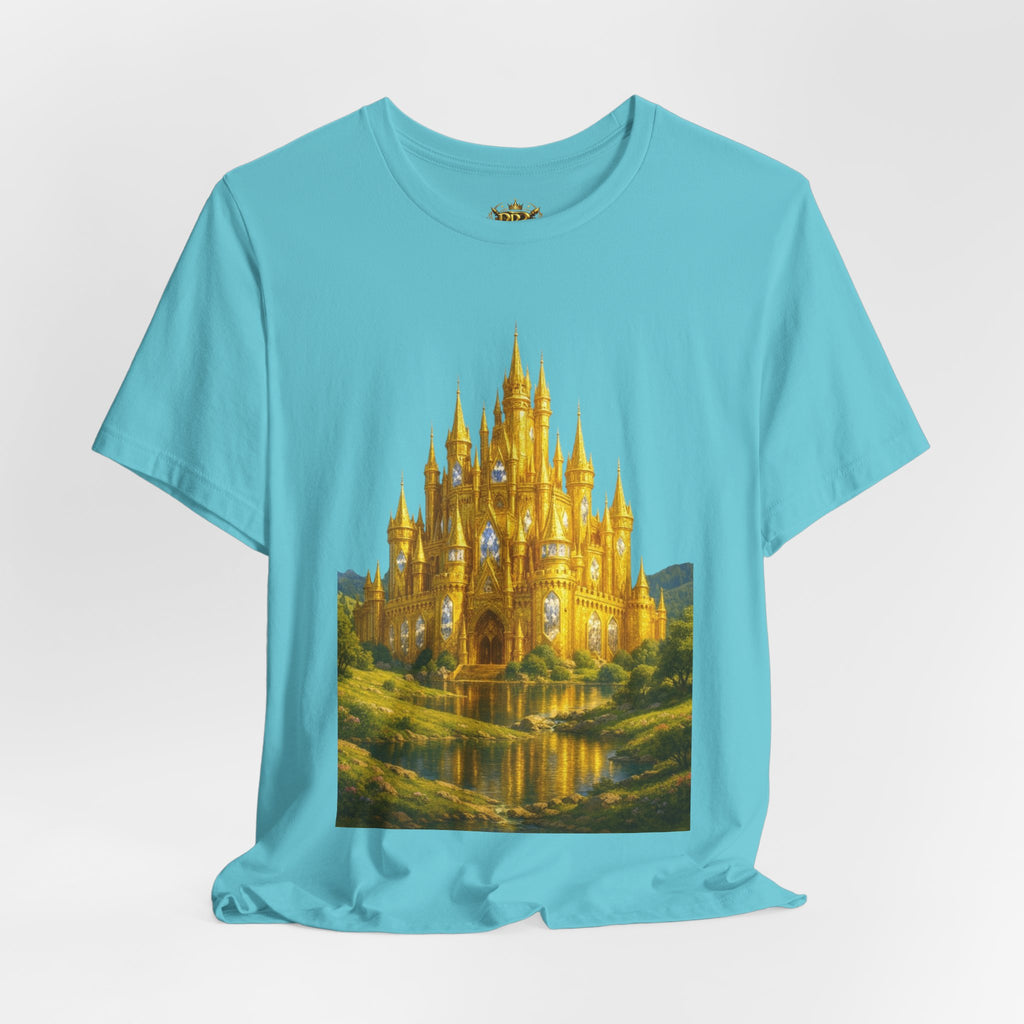 PRB Golden Fantasy Castle Tee | Magical Kingdom Illustration, Fairytale Scene by Power Runs Black