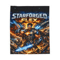 Power Runs Black Starforged Flex Velveteen Plush Blanket — Sci‑Fi Warrior Graphic Throw by Power Runs Black