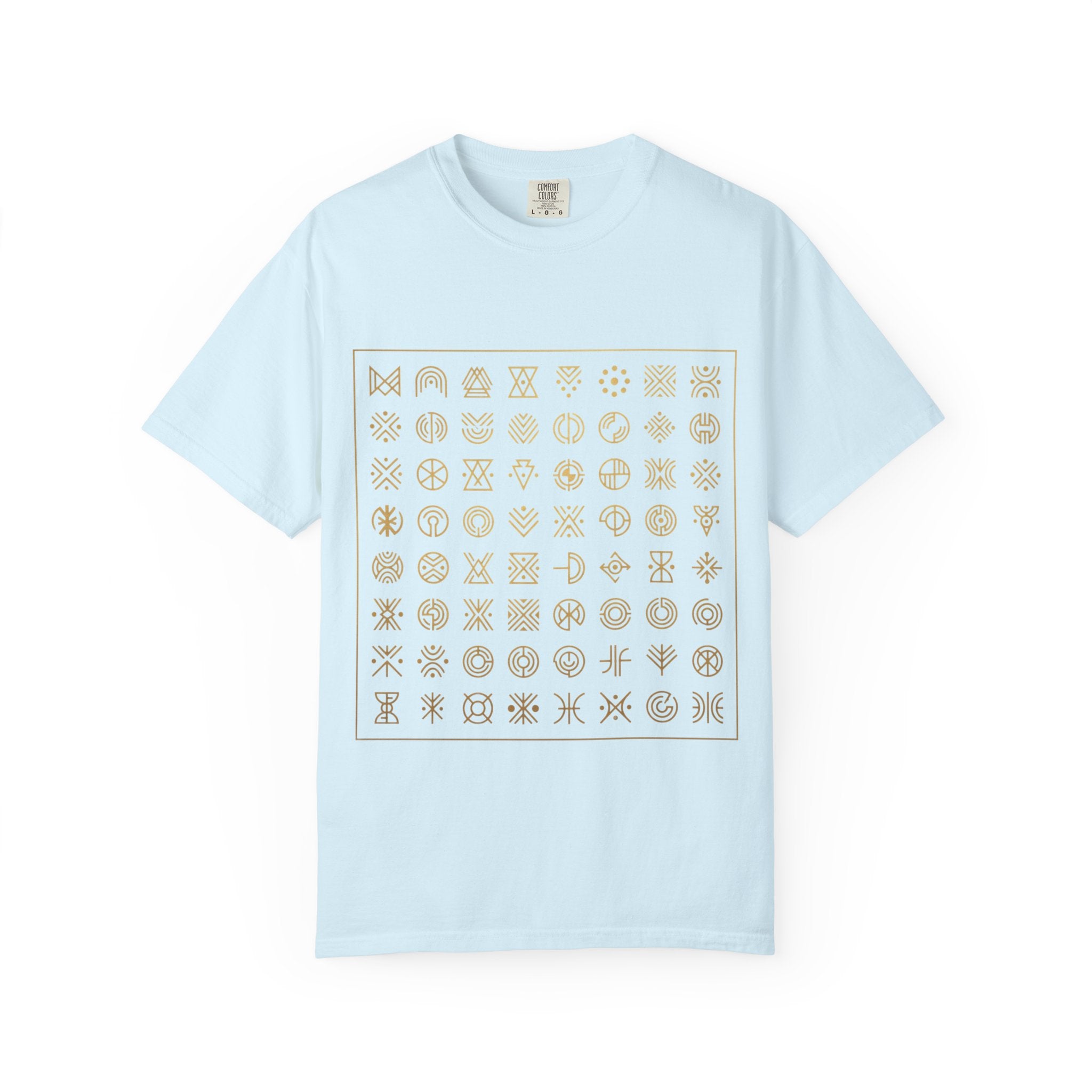 Power Runs Black PRB Symbol Grid T-Shirt — Minimal Gold Icon Graphic Tee by Printify
