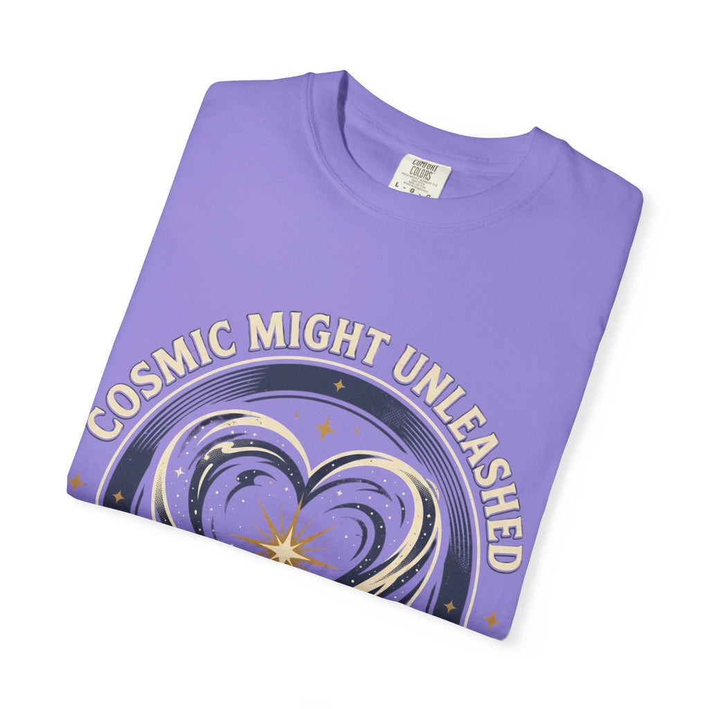 PRB Starforged Flex Cosmic Might Unleashed Heart Graphic T-Shirt — "Cosmic Might Unleashed" Astral Design by Power Runs Black