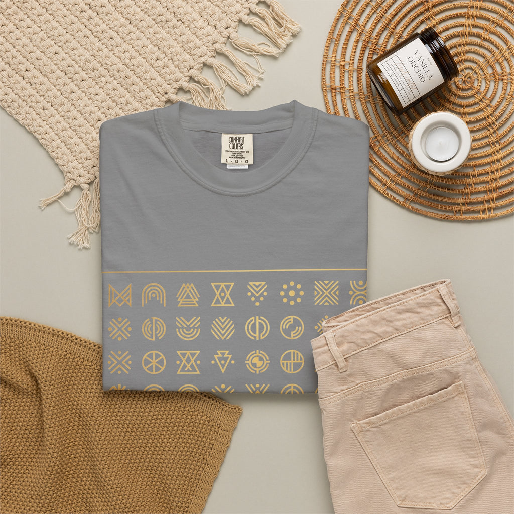 Power Runs Black PRB Symbol Grid T-Shirt — Minimal Gold Icon Graphic Tee by Printify