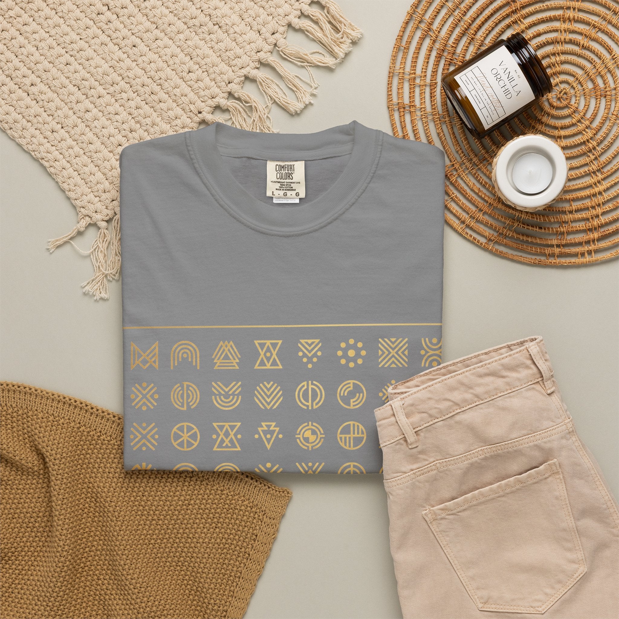 Power Runs Black PRB Symbol Grid T-Shirt — Minimal Gold Icon Graphic Tee by Printify