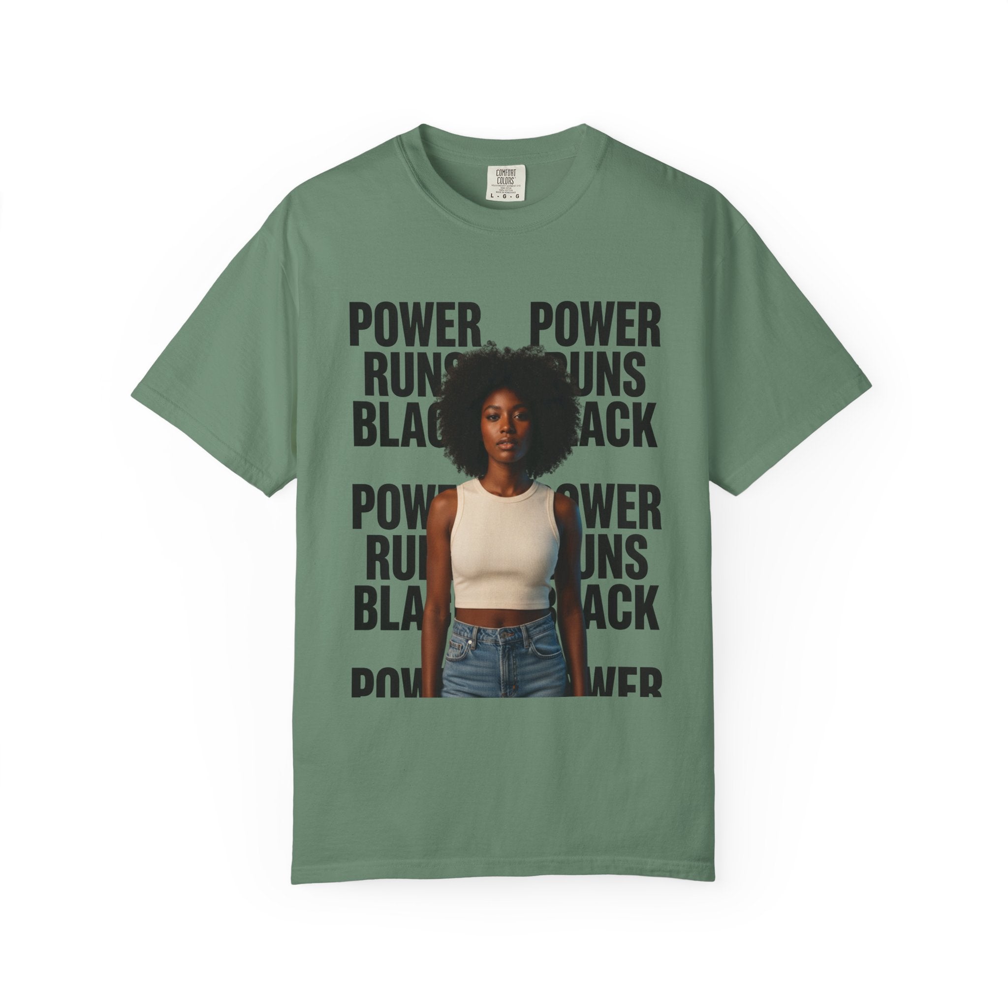 Power Runs Black PRB Power Runs Black T-Shirt — Empowerment Portrait Tee by Printify