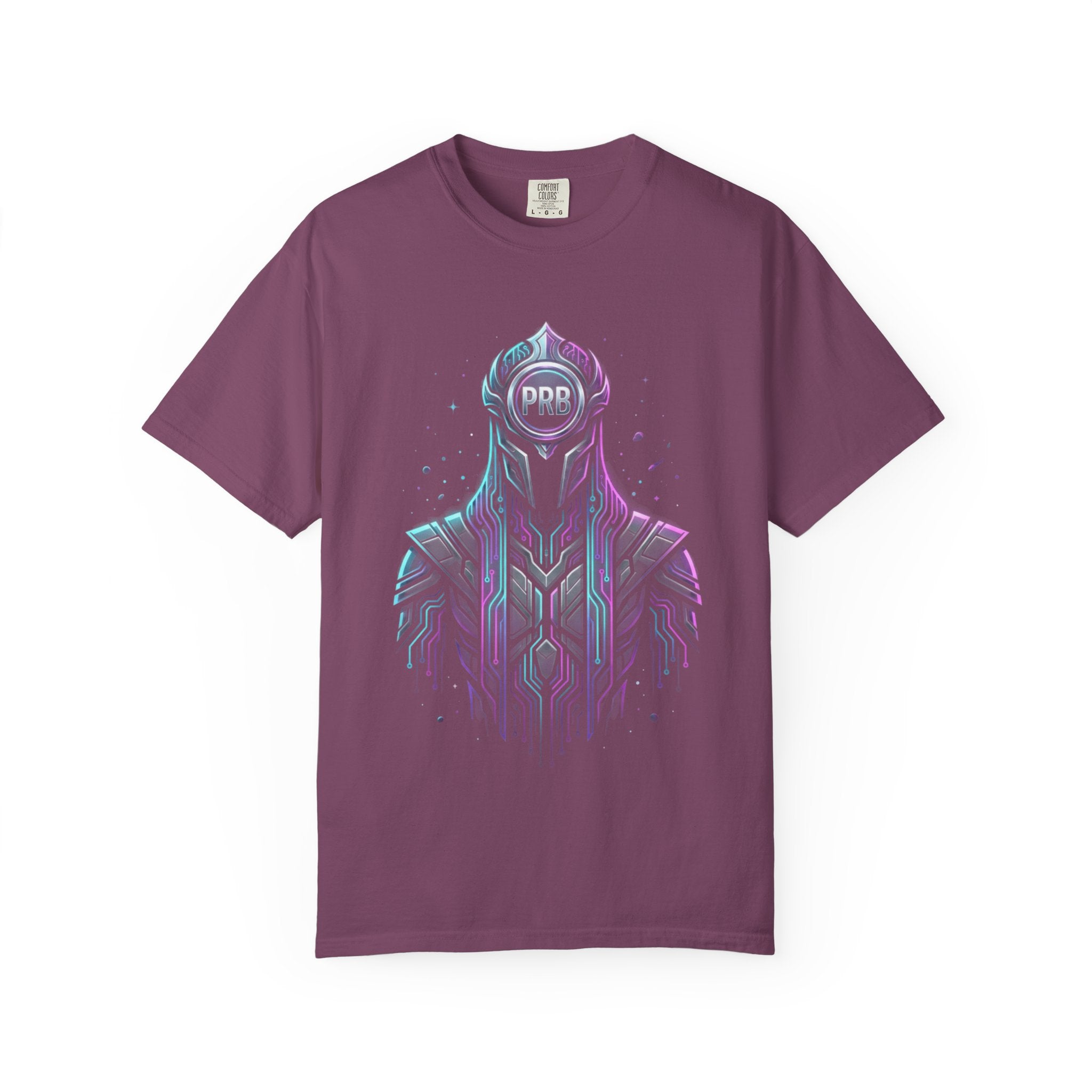 Printify PRB Machine‑Spirit Overlord 4K Futuristic Geometric Helmet T-Shirt | Neon Tech Line Art - T-Shirt