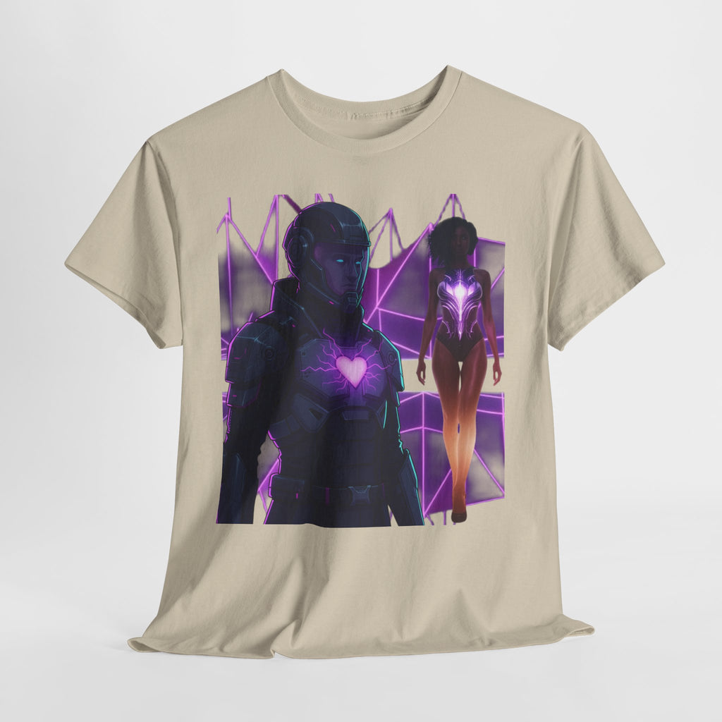 Power Run Black PRB Pretty Rich Bitch The Collection Purple Heart Cyberpunk Knight T-Shirt | Futuristic Armor Sci‑Fi Tee by Printify