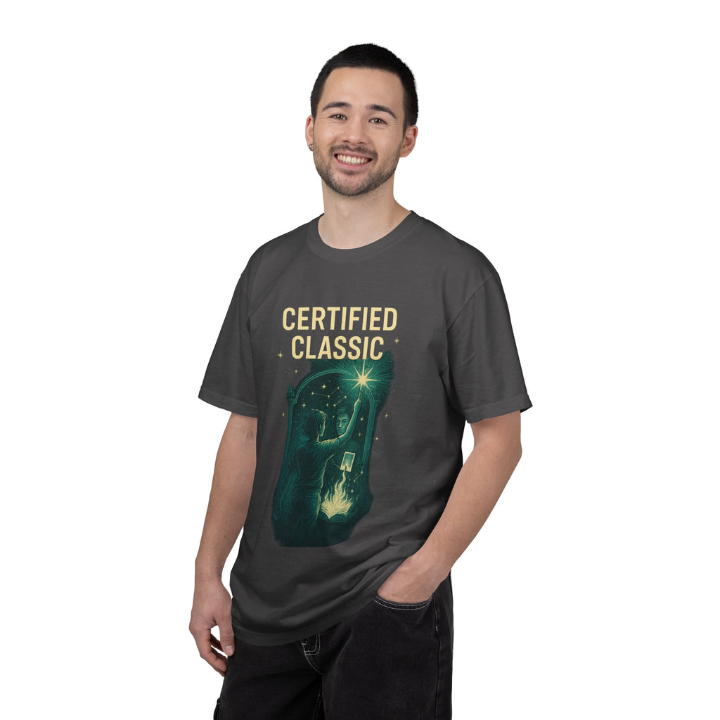 PRB Certified Classic illustration T-shirt | vintage camping, night sky, campfire by Power Runs Black