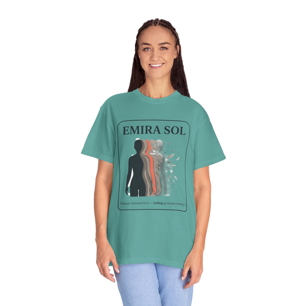 Power Runs Black PRB Emira Sol Graphic T-Shirt — Silhouette Art "Release Shadows" Tee by Printify