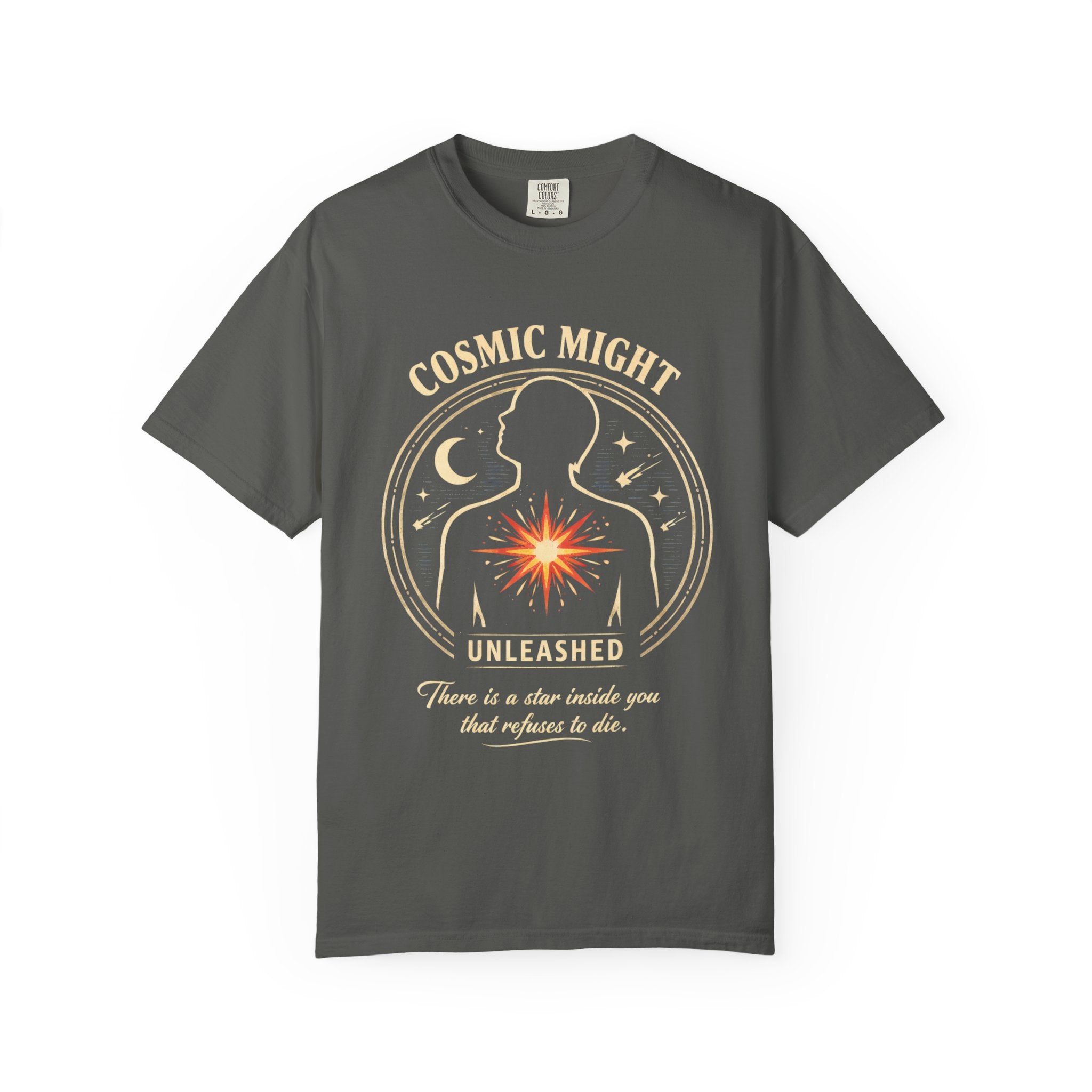 PRB Starforged Flex Cosmic Might T-Shirt — "Unleashed" Astral Heart Graphic Tee by Power Runs Black